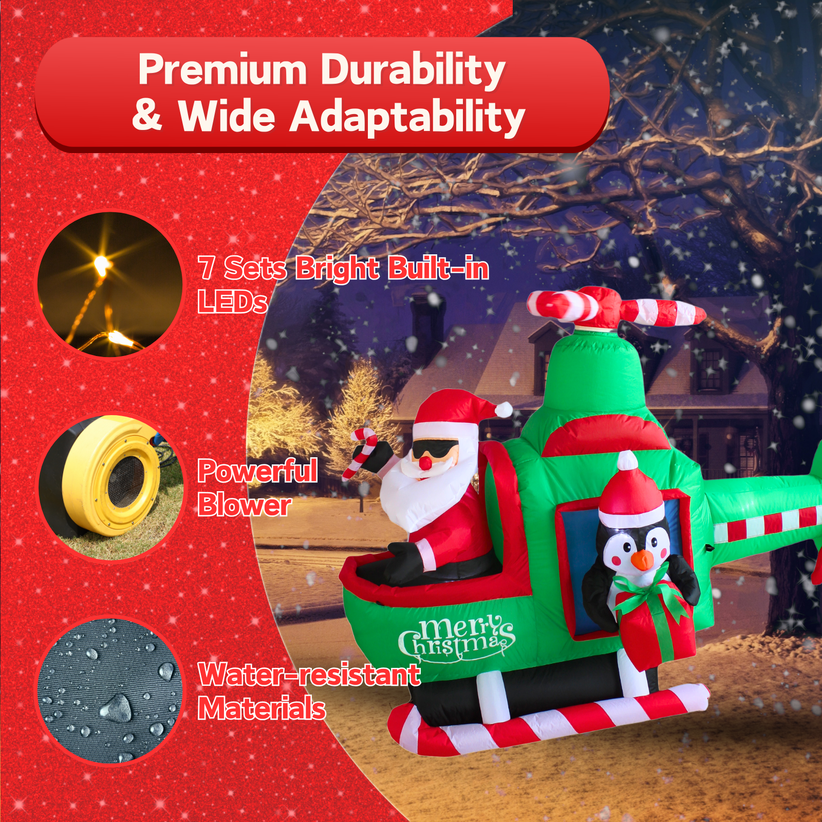 6.5FT Christmas Inflatable Helicopter with Santa and Penguin Outdoor Decoration - PartyTimeSolution