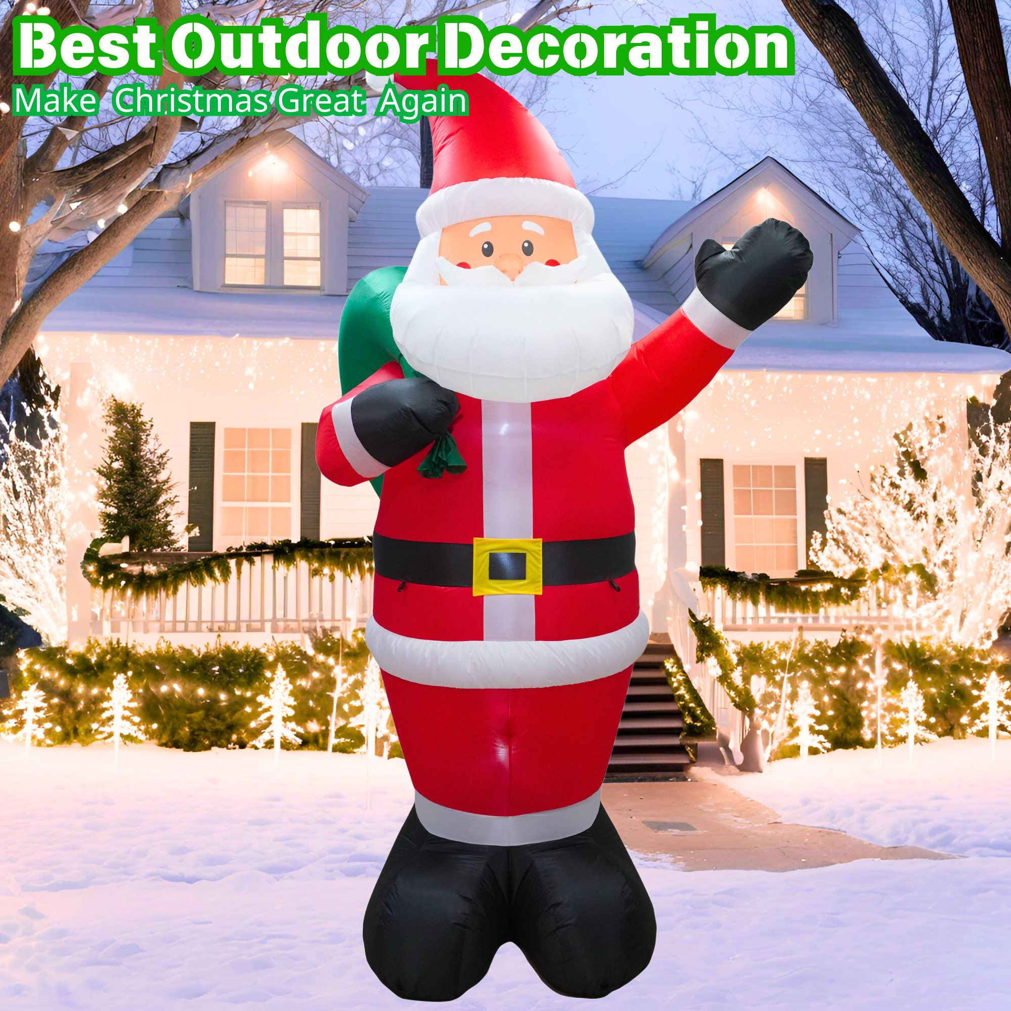 12FT Christmas Inflatable Santa Claus with Bag Outdoor Decoration - PartyTimeSolution