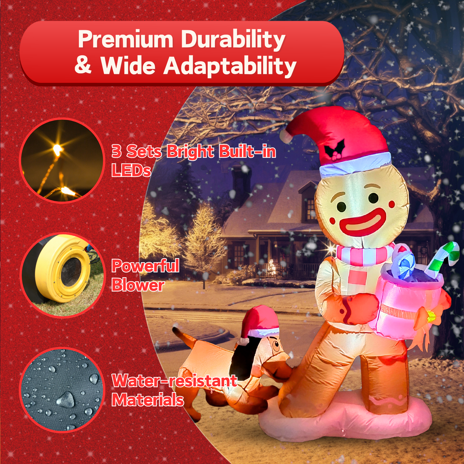 5FT Inflatable Gingebread Man with Dog Outdoor Decoration - PartyTimeSolution