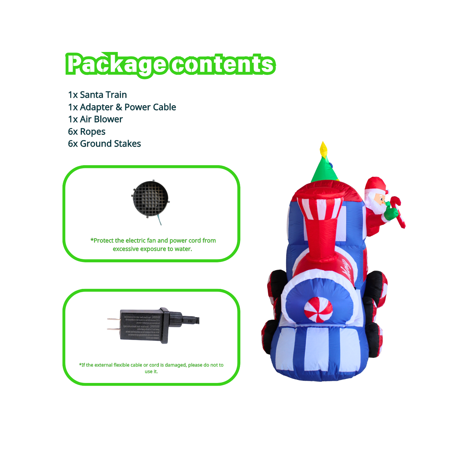 7FT Christmas Inflatable Santa Claus on Train with Christmas Tree Outdoor Decoration - PartyTimeSolution
