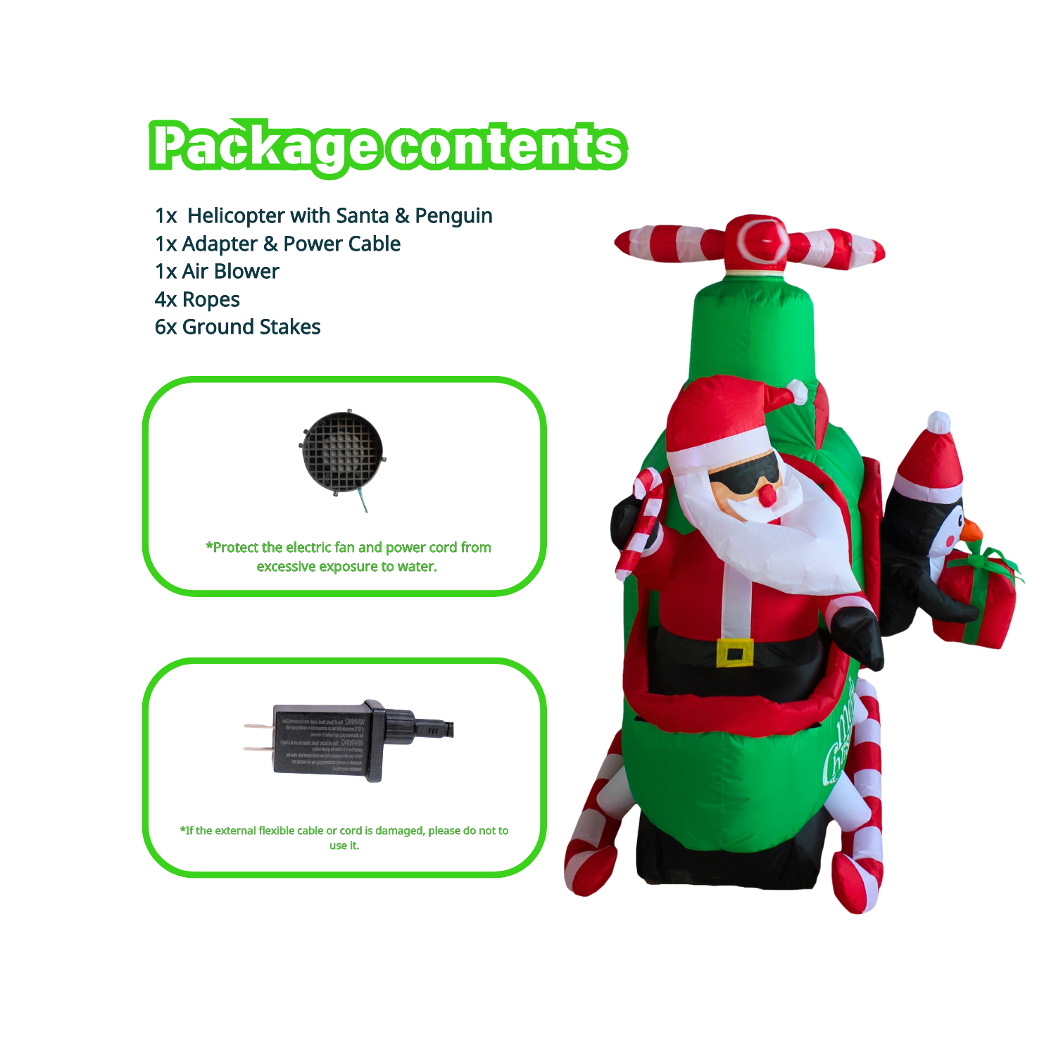 6.5FT Christmas Inflatable Helicopter with Santa and Penguin Outdoor Decoration - PartyTimeSolution