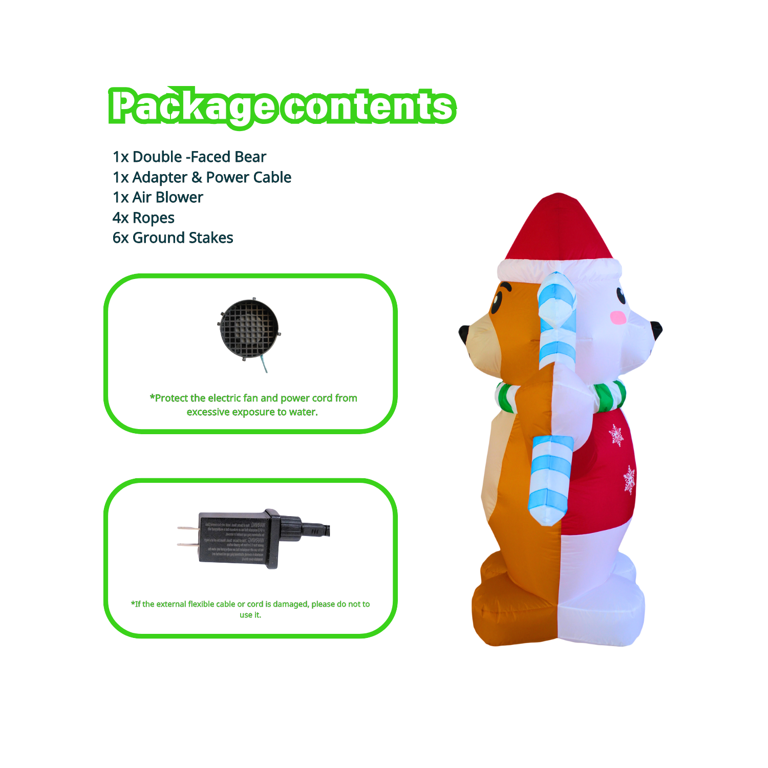 5FT Christmas Inflatable Double-Face Bear Outdoor Decoration - PartyTimeSolution