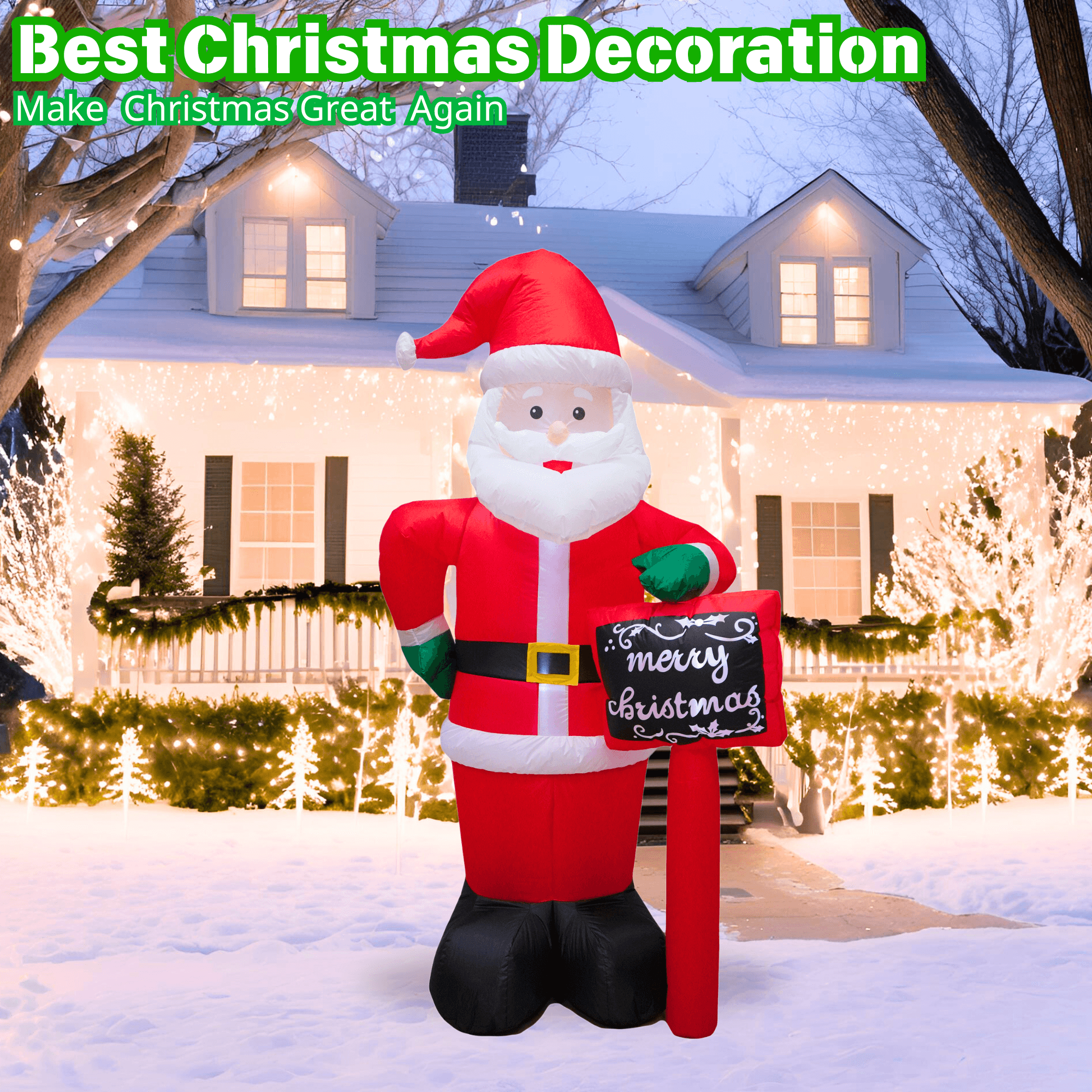7FT Inflatable Santa with Sign Outdoor Decoration - PartyTimeSolution