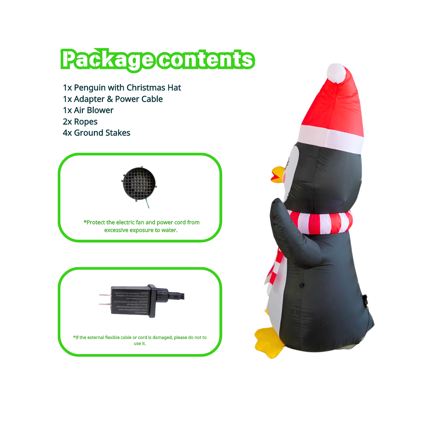 5FT Christmas Inflatable Penguin with Christmas Hat Outdoor Decoration - PartyTimeSolution