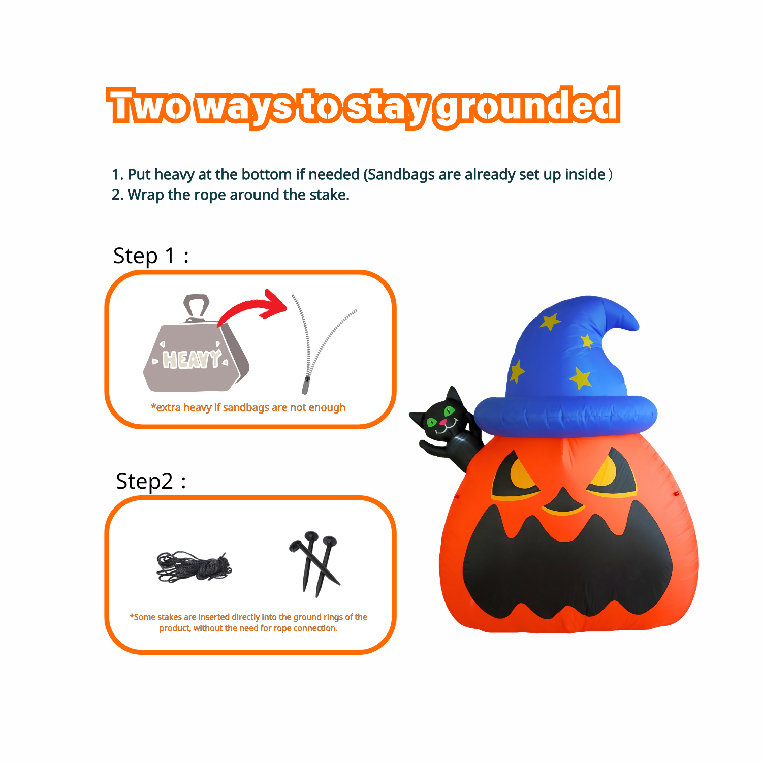 PTS 6FT Inflatable Wizard Pumpkin and Cat Outdoor Decoration - PartyTimeSolution