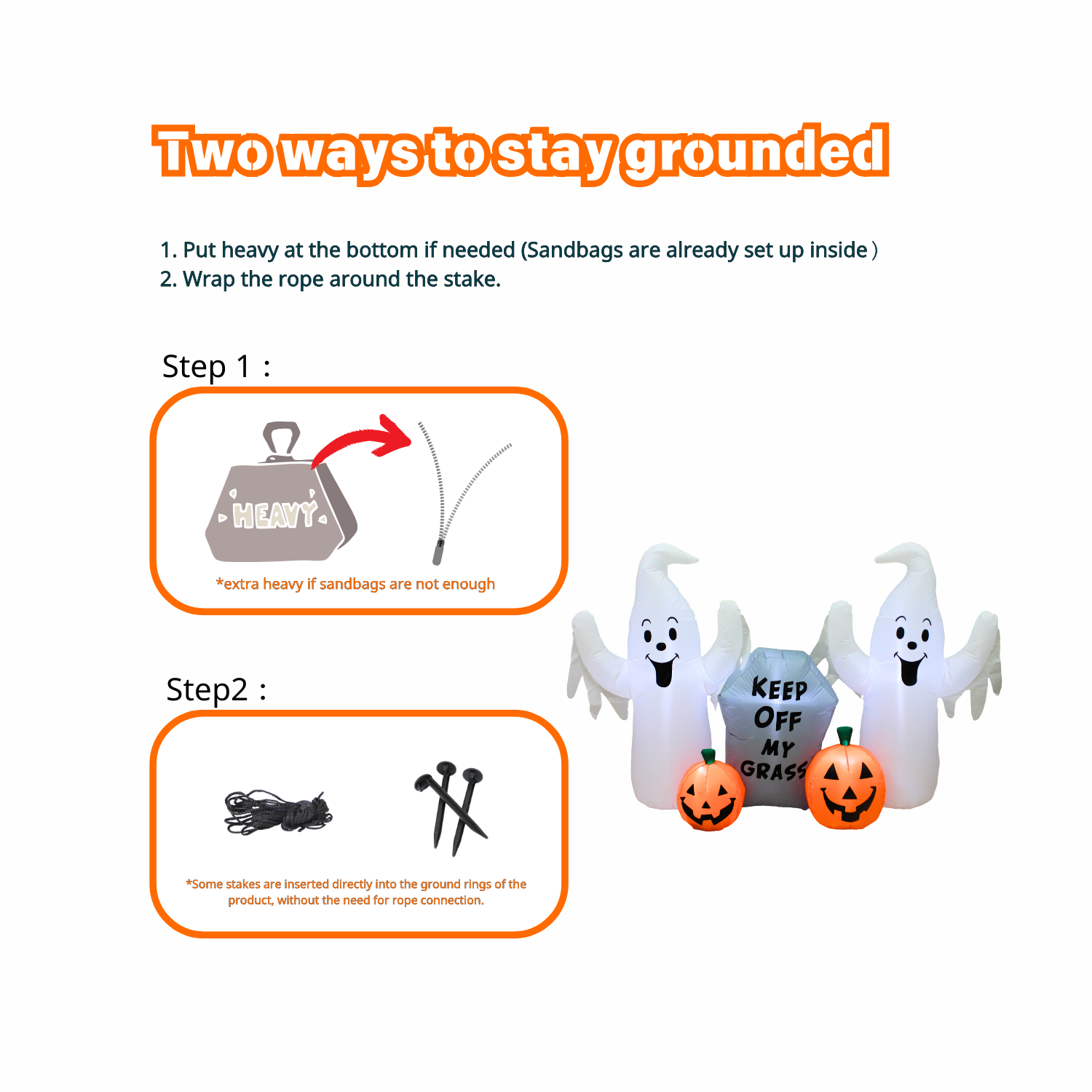 PTS 6FT Inflatable Ghosts with Pumpkins and Tombstone Outdoor Decoration - PartyTimeSolution