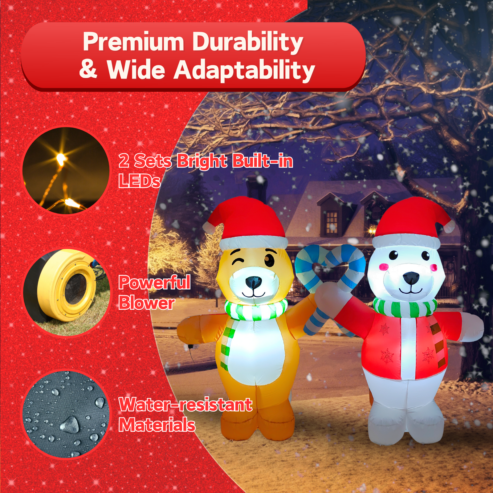 5FT Christmas Inflatable Double-Face Bear Outdoor Decoration - PartyTimeSolution