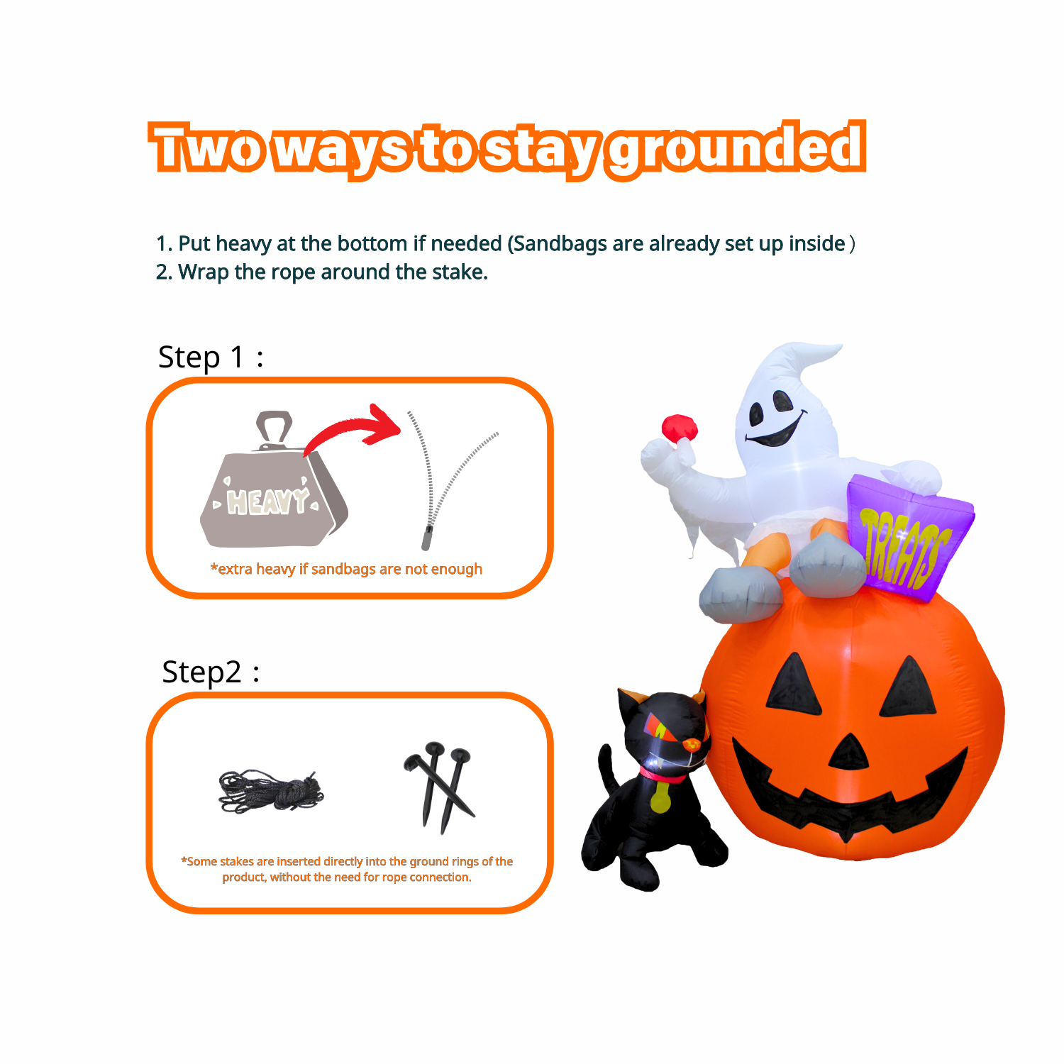 PTS 6FT Inflatable Ghosts with Pumpkins and Cat Outdoor Decoration - PartyTimeSolution