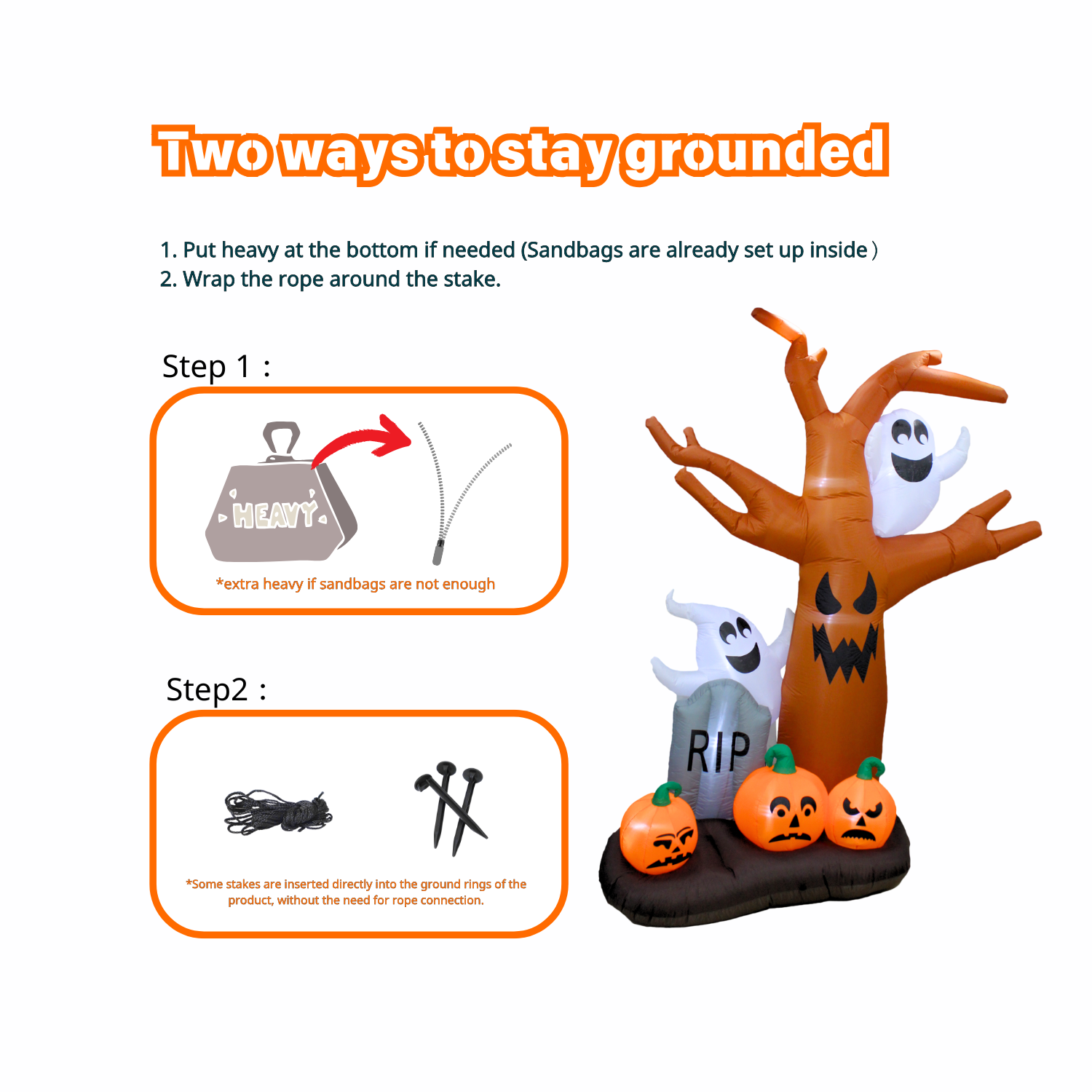PTS 9FT Inflatable Ghost with Tree and Pumpkin Outdoor Decoration - PartyTimeSolution