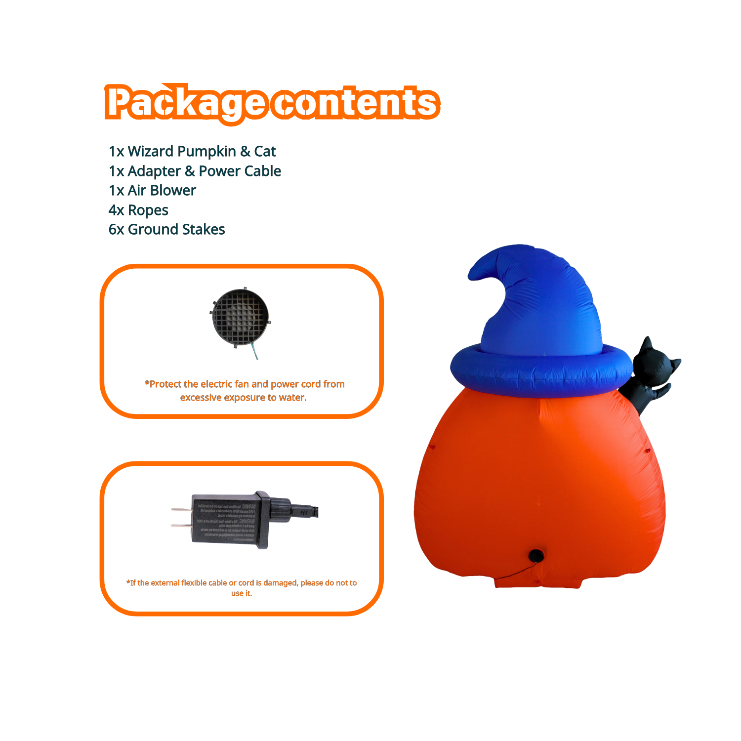 PTS 6FT Inflatable Wizard Pumpkin and Cat Outdoor Decoration - PartyTimeSolution