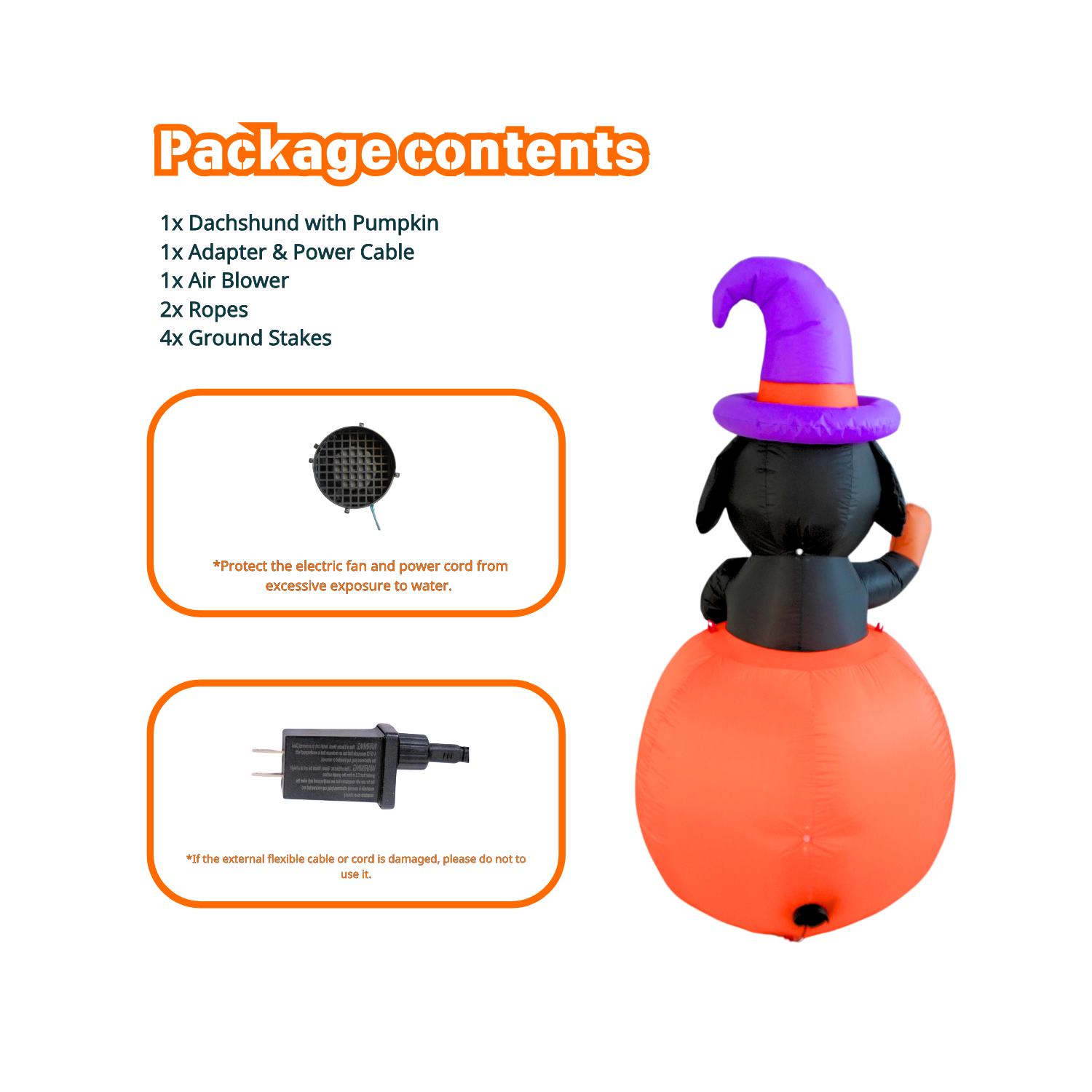 PTS 5FT Inflatable Dachshund Dog with Pumpkin Outdoor Decoration - PartyTimeSolution