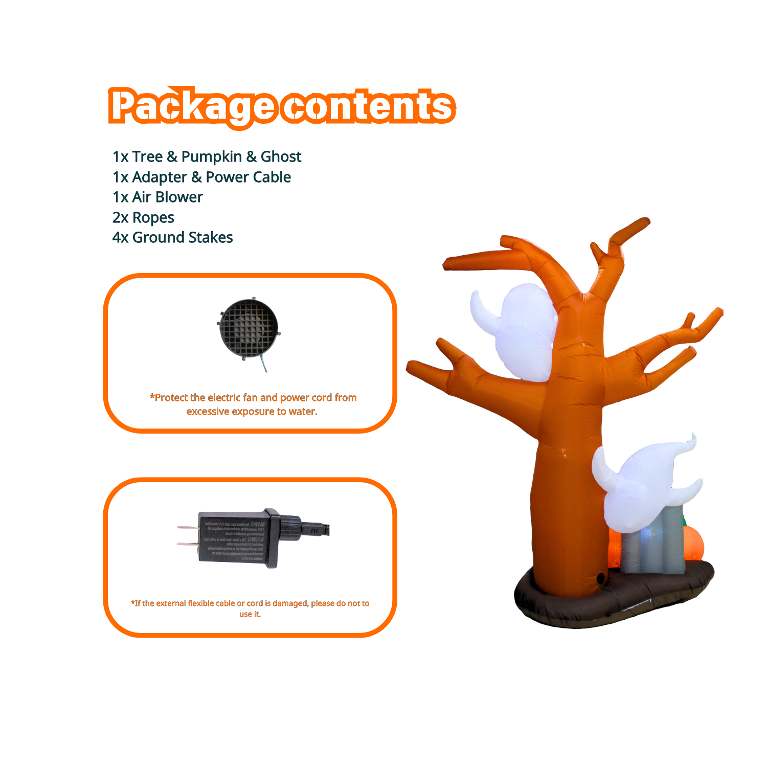 PTS 9FT Inflatable Ghost with Tree and Pumpkin Outdoor Decoration - PartyTimeSolution