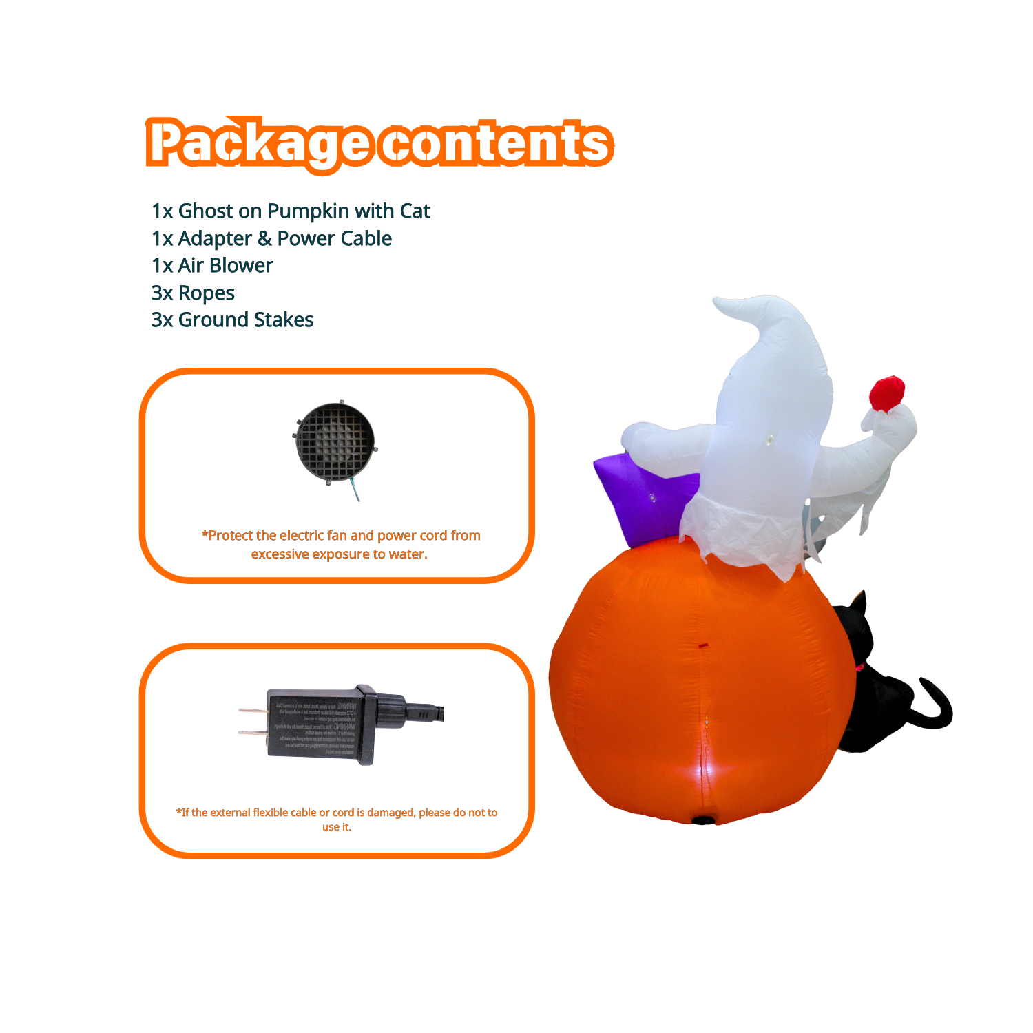 PTS 6FT Inflatable Ghosts with Pumpkins and Cat Outdoor Decoration - PartyTimeSolution