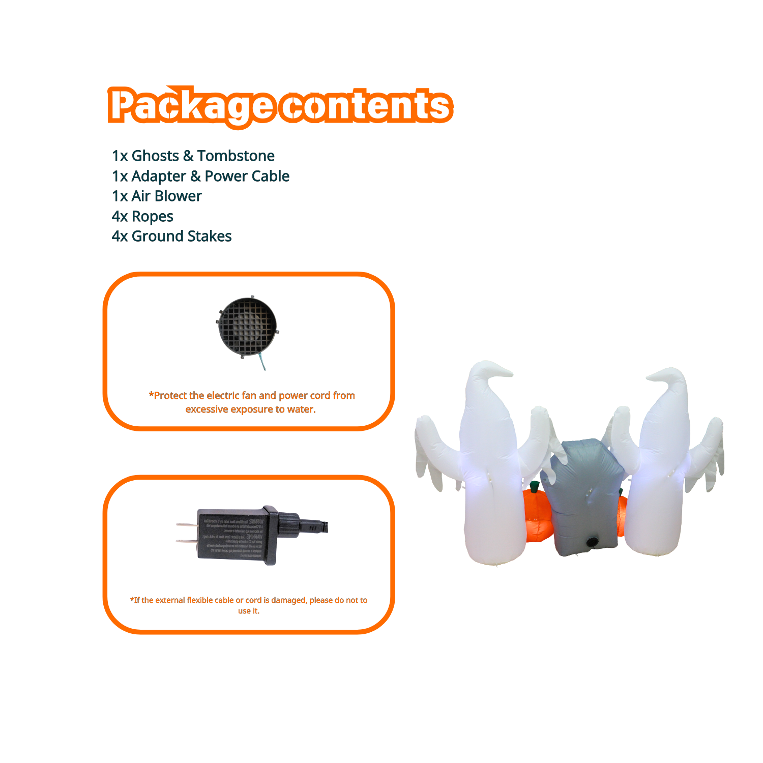 PTS 6FT Inflatable Ghosts with Pumpkins and Tombstone Outdoor Decoration - PartyTimeSolution
