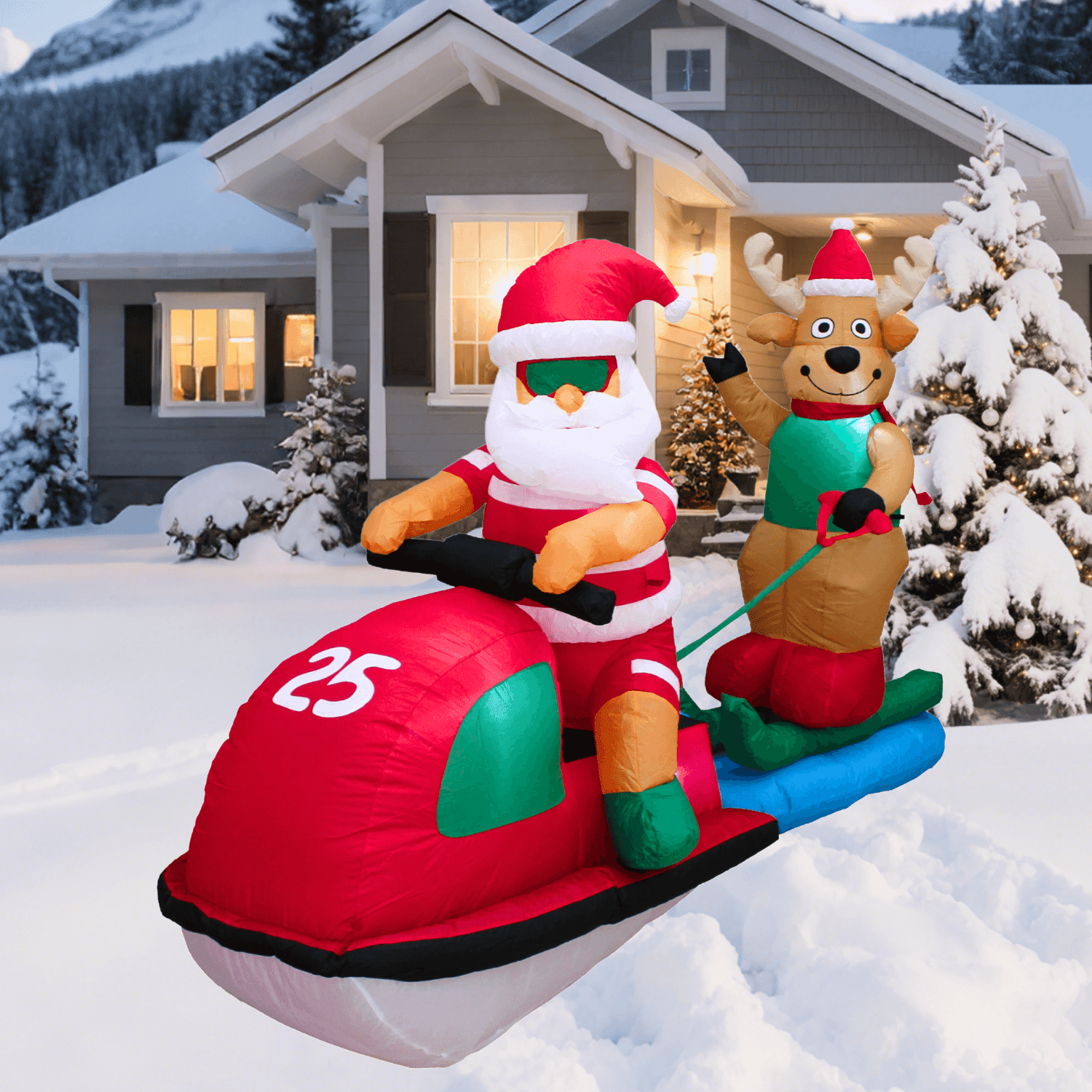 7FT Christmas Inflatable Santa Claus on Jet Ski Outdoor Decoration - PartyTimeSolution