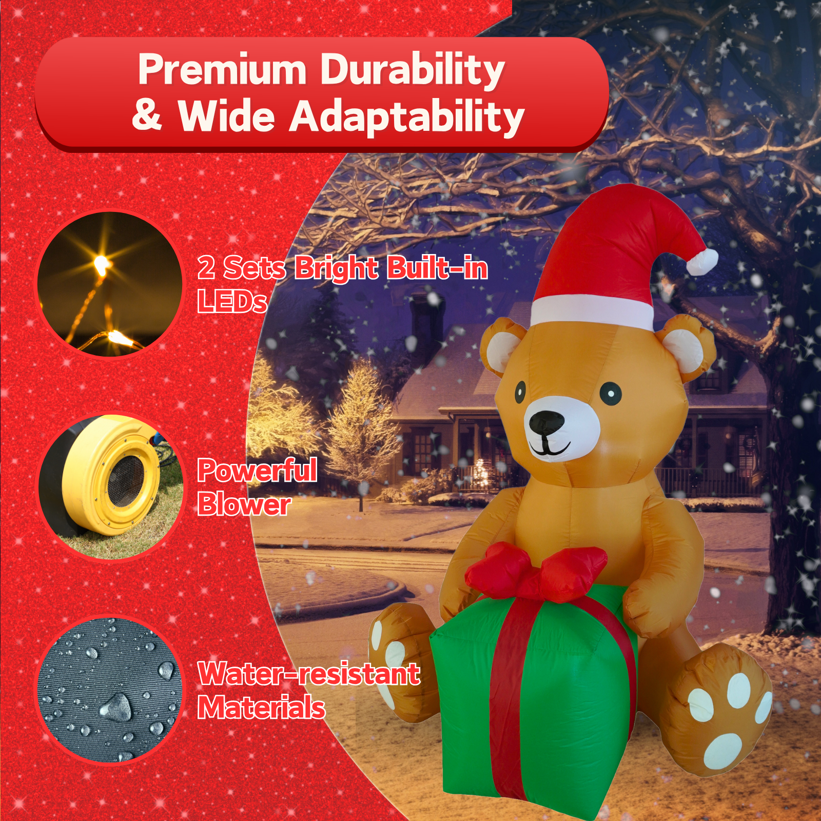 5FT Christmas Inflatable Bear with Gift Box Outdoor Decoration - PartyTimeSolution