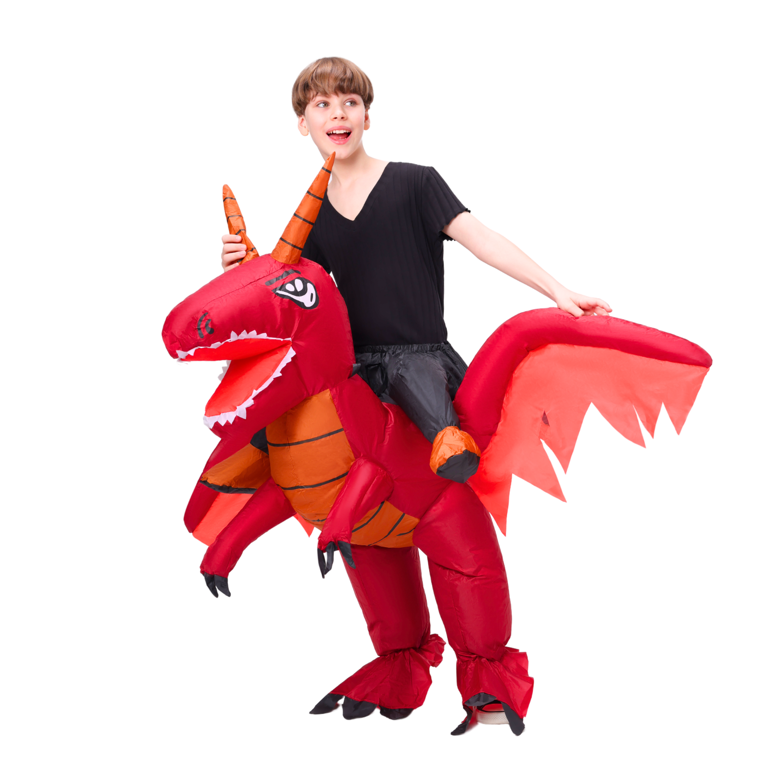 Kid Red Dragon Ride On Inflatable Costume - PartyTimeSolution