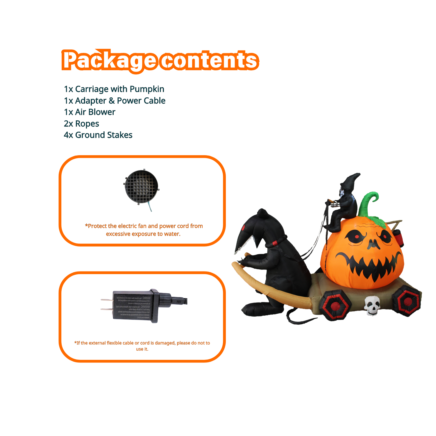 PTS 9FT Inflatable Pumpkin with Carriage Outdoor Decoration - PartyTimeSolution