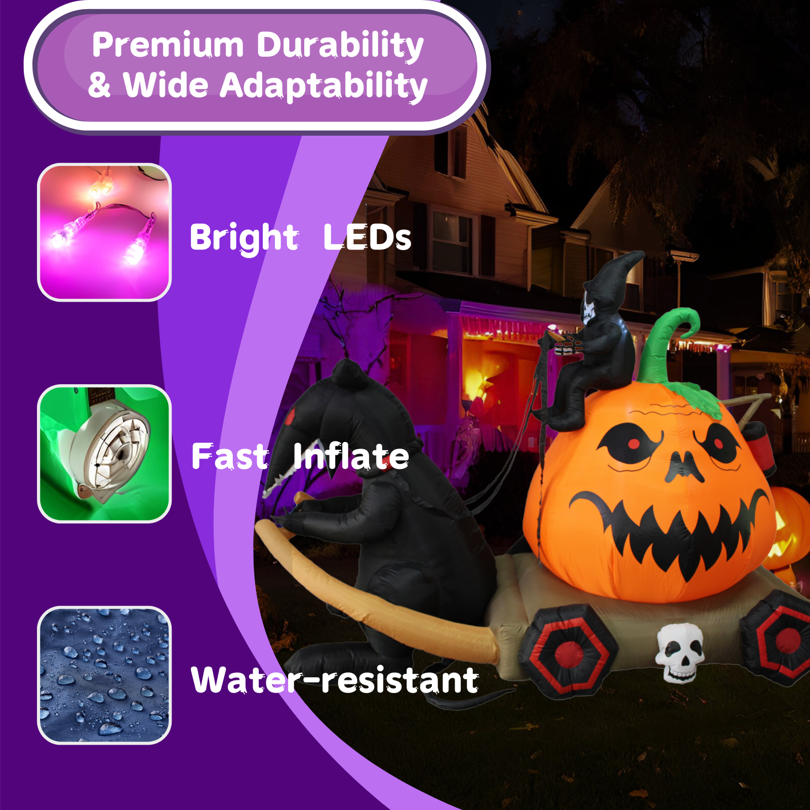 PTS 9FT Inflatable Pumpkin with Carriage Outdoor Decoration - PartyTimeSolution