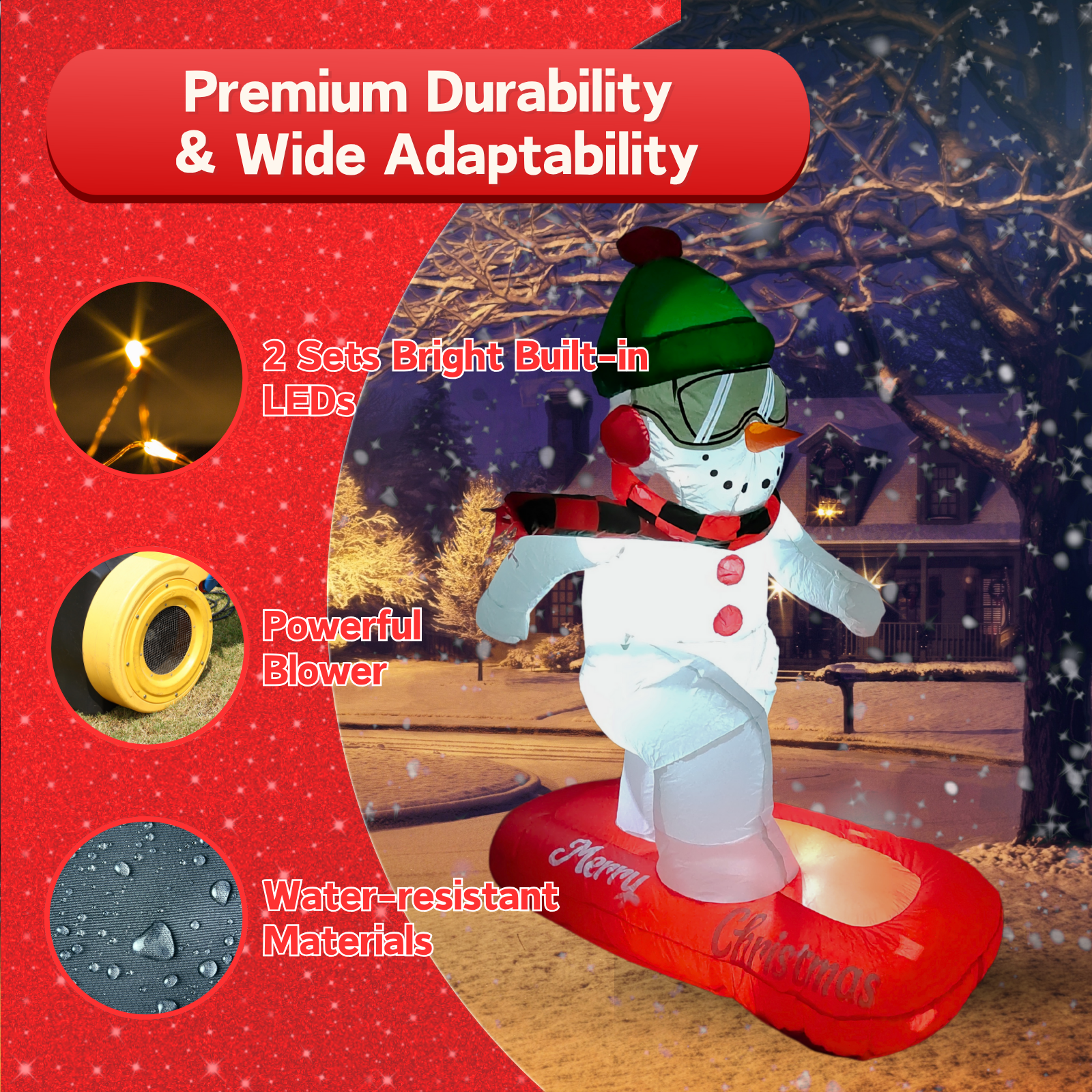 4FT Christmas Inflatable Snowman with Ski Outdoor Decoration - PartyTimeSolution