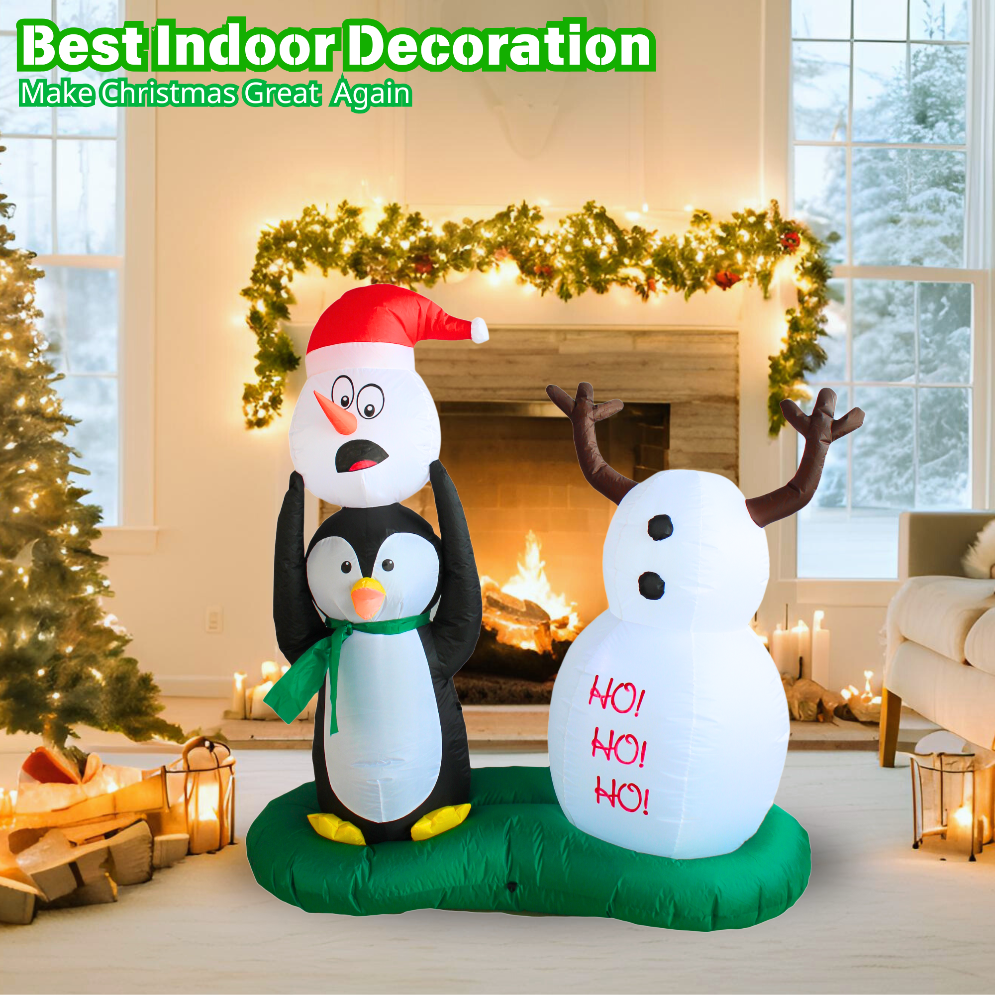 5FT Inflatable Snowman and Penguin Outdoor Decoration - PartyTimeSolution