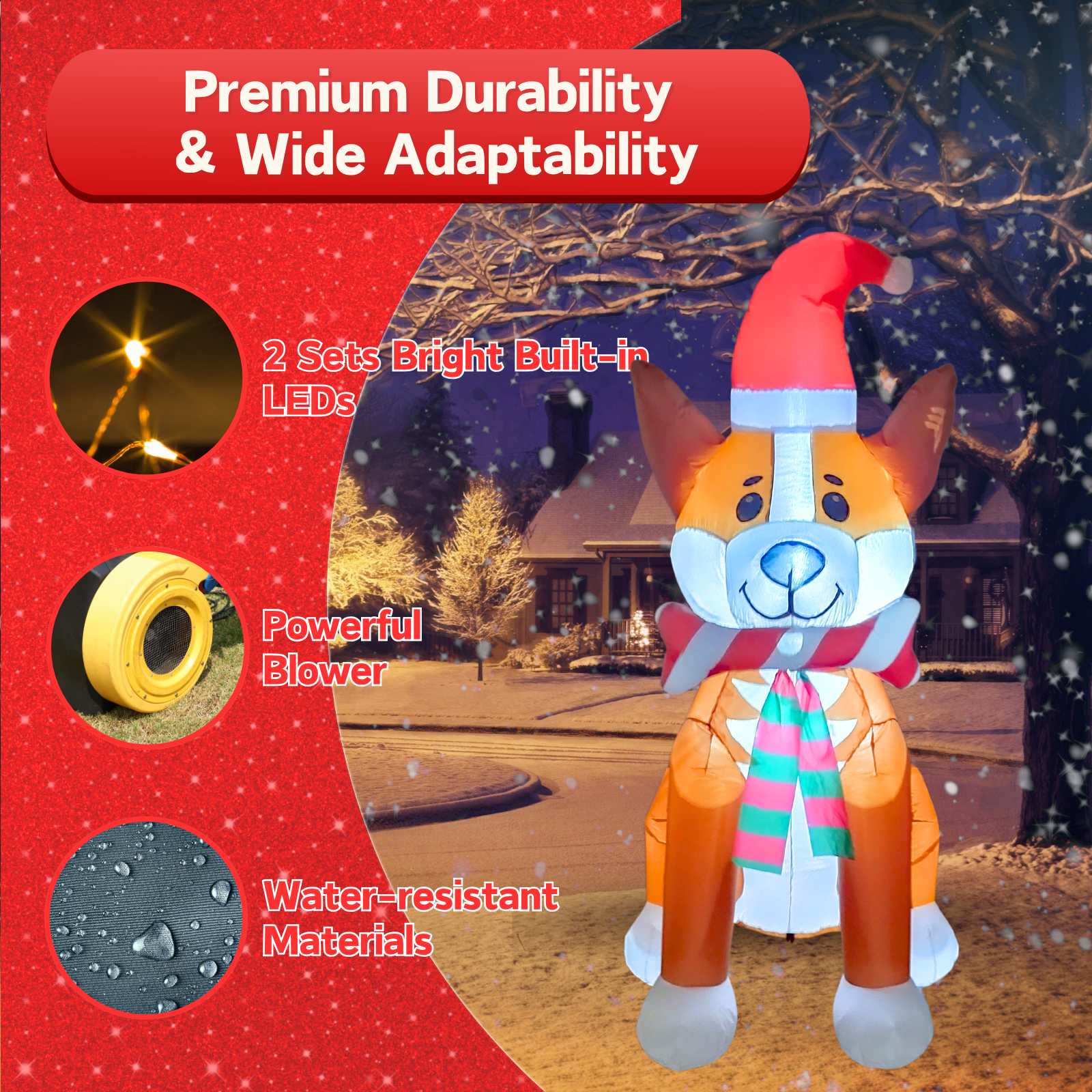 5FT Christmas Inflatable Corgi with Candy Bar Outdoor Decoration - PartyTimeSolution