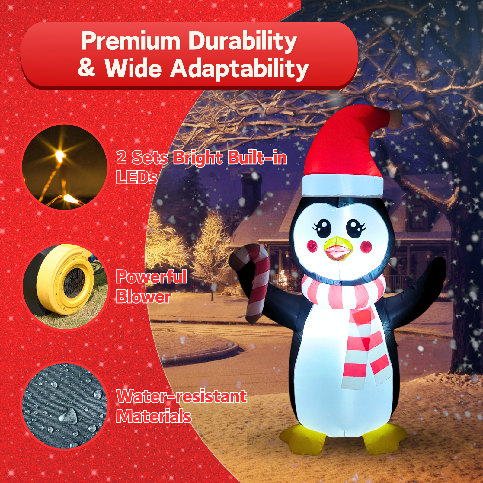 5FT Christmas Inflatable Penguin with Christmas Hat Outdoor Decoration - PartyTimeSolution