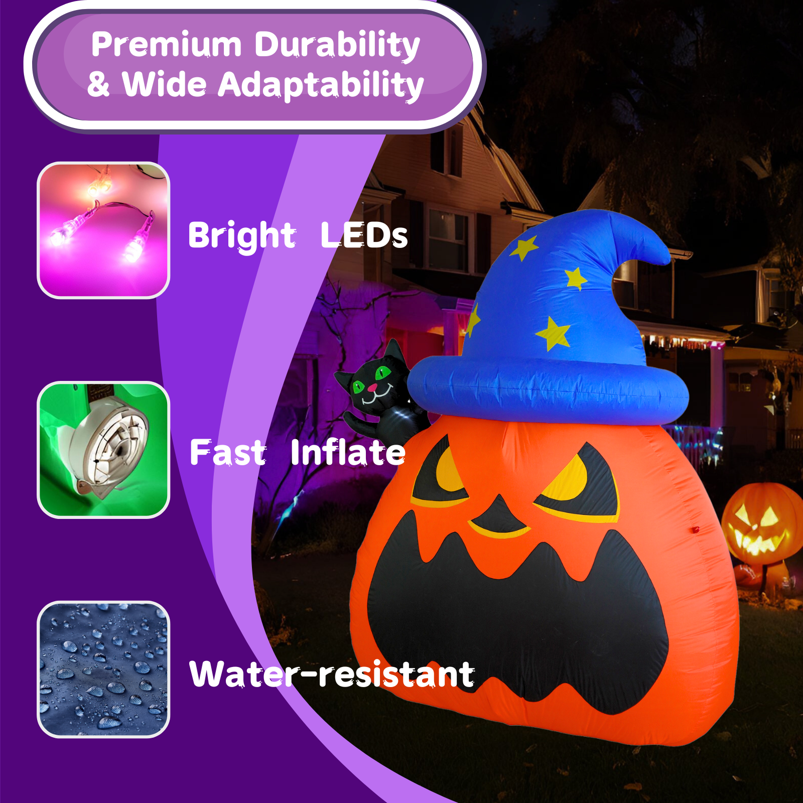 PTS 6FT Inflatable Wizard Pumpkin and Cat Outdoor Decoration - PartyTimeSolution