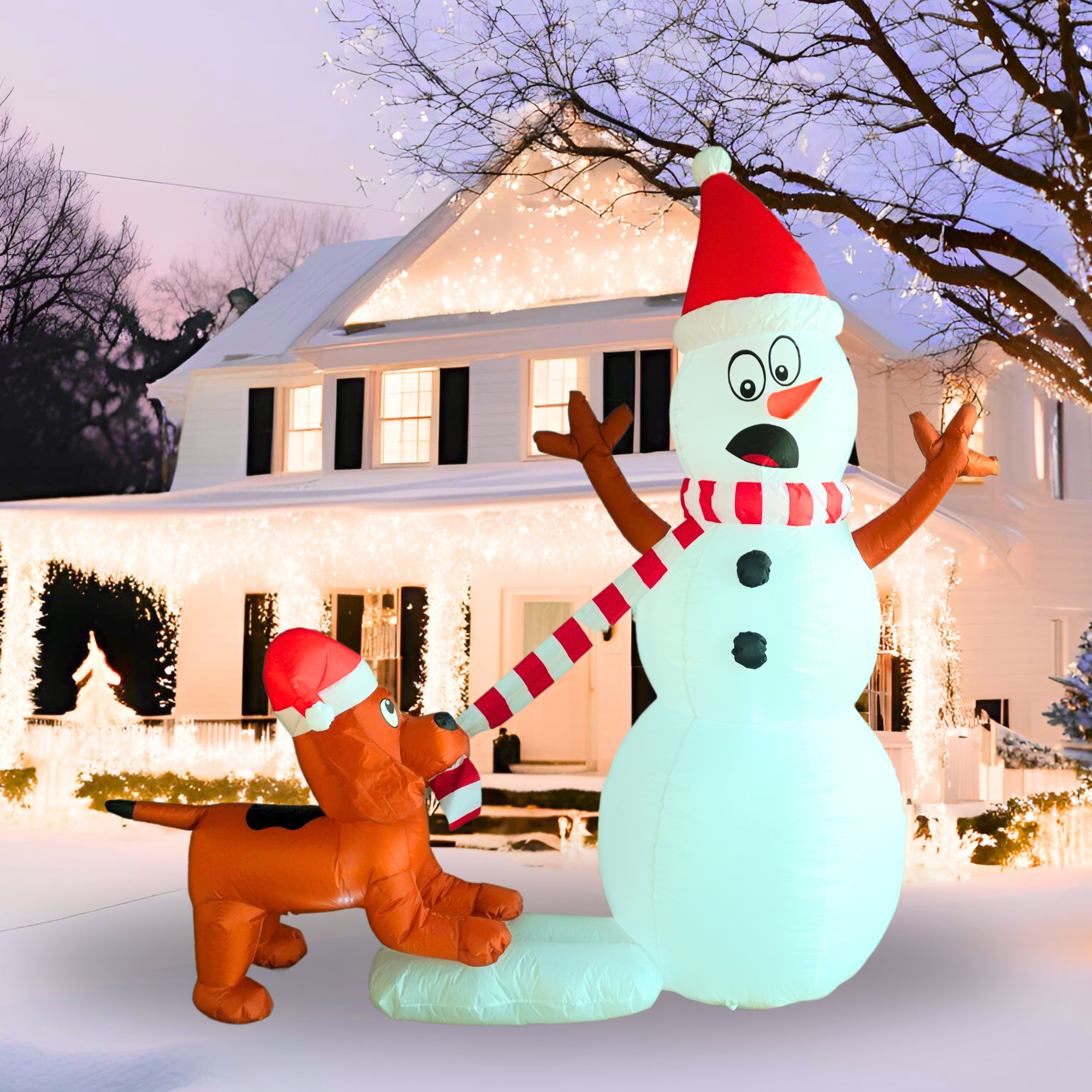 6FT Christmas Inflatable Snowman & Dog Outdoor Decoration - PartyTimeSolution