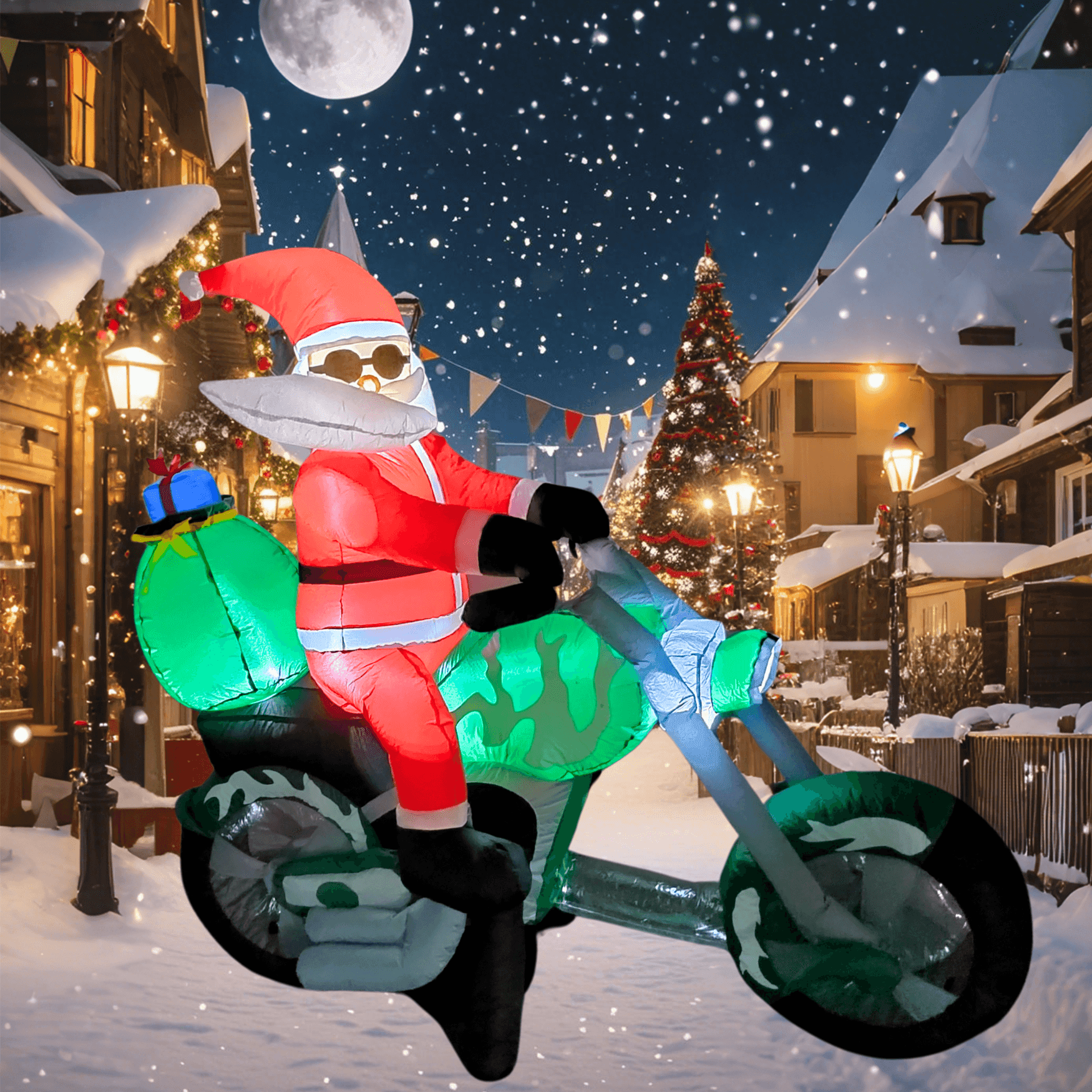 6FT Christmas Inflatable Santa Claus with Motorcycle Outdoor Decoration - PartyTimeSolution