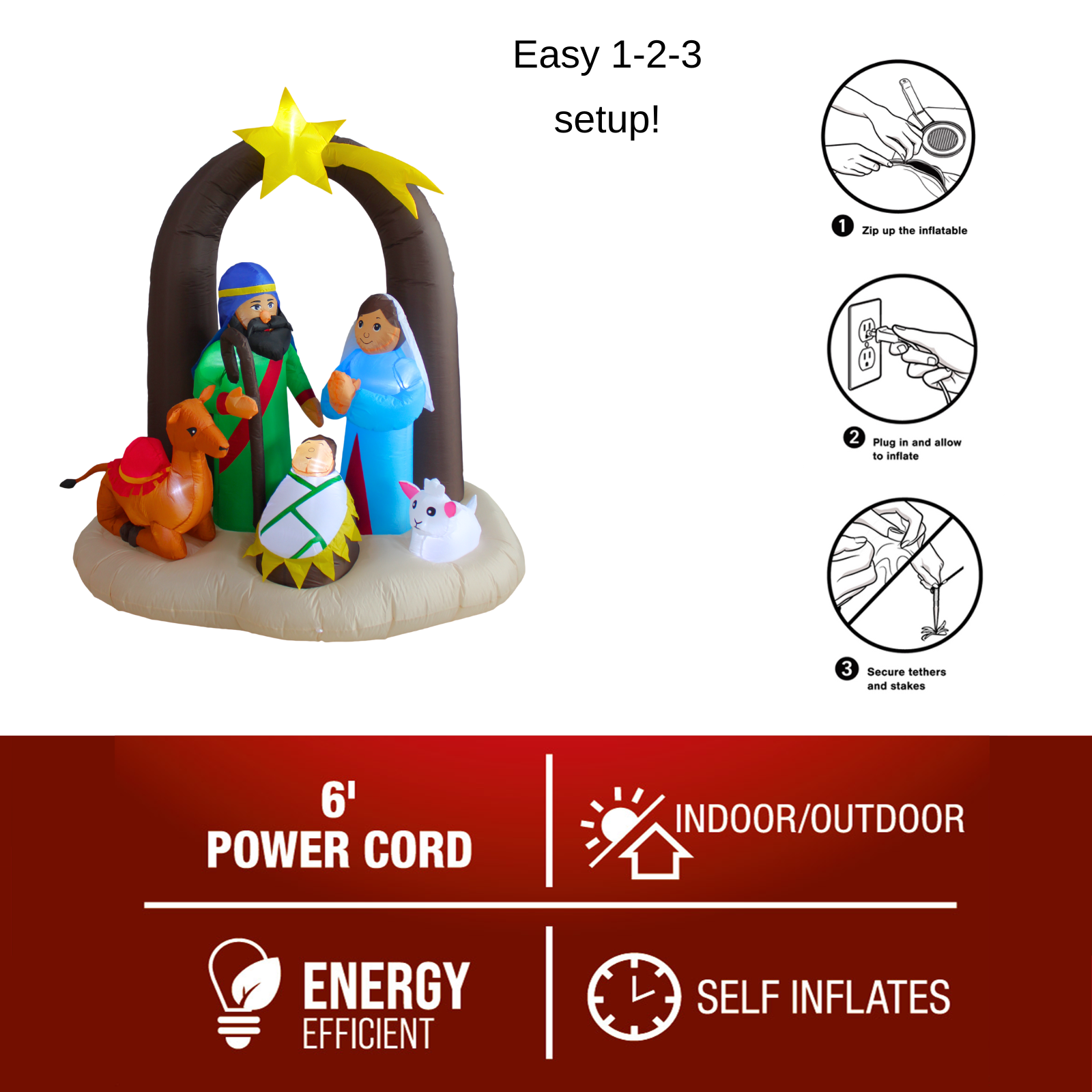 PTS 6FT Christmas Inflatable Inflatable Nativity Scene for Outdoor Decoration - PartyTimeSolution