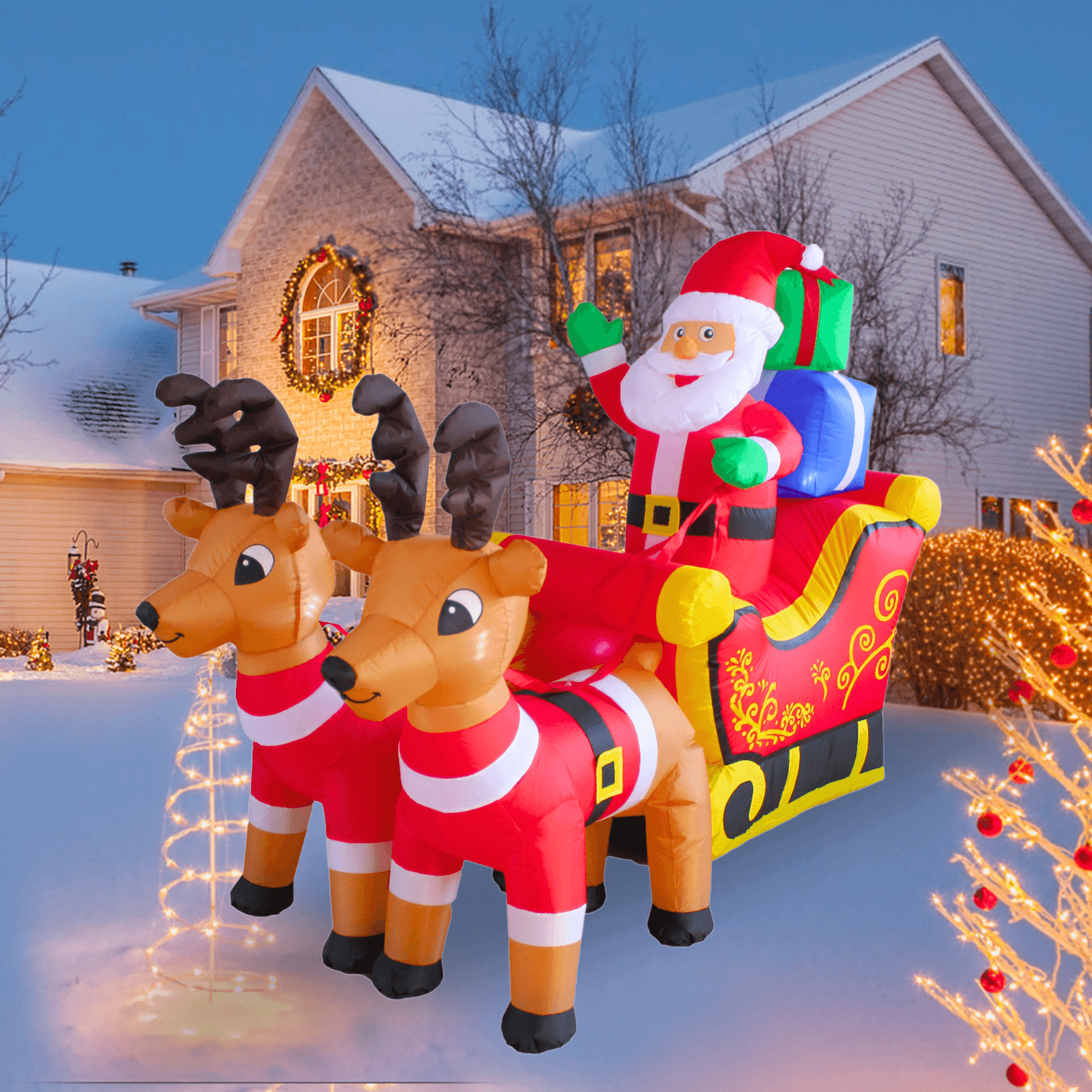 7FT Christmas Inflatable Santa Sleigh Outdoor Decoration - PartyTimeSolution