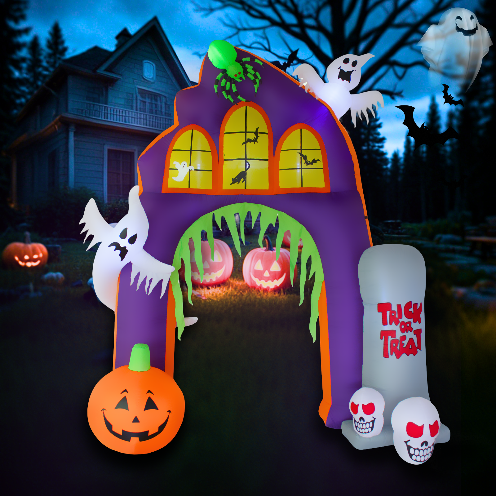 PTS 9FT Inflatable Arch with Pumpkin and Tombstone Outdoor Decoration - PartyTimeSolution