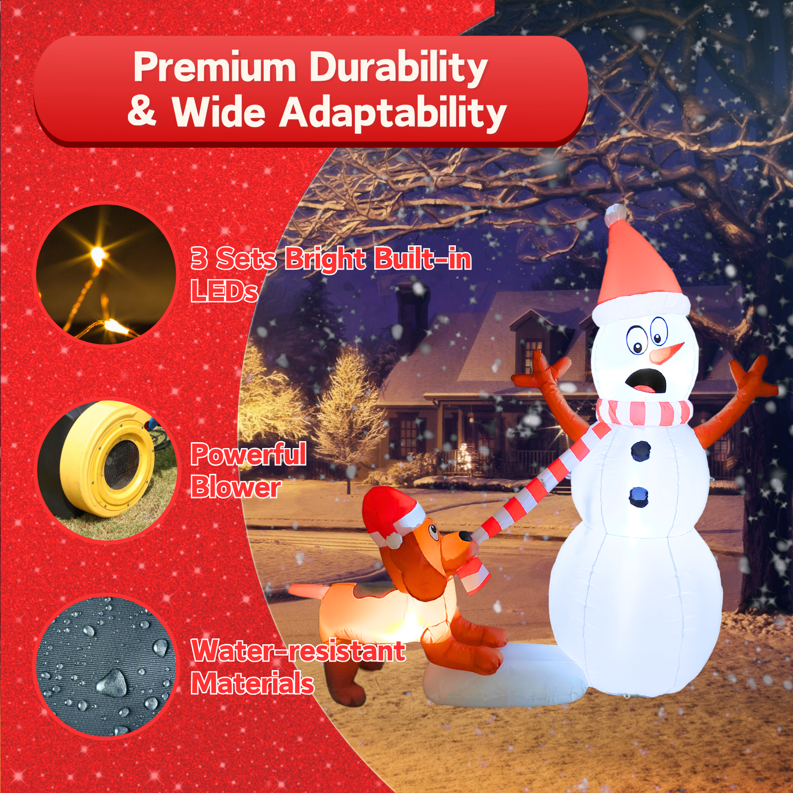 6FT Christmas Inflatable Snowman & Dog Outdoor Decoration - PartyTimeSolution