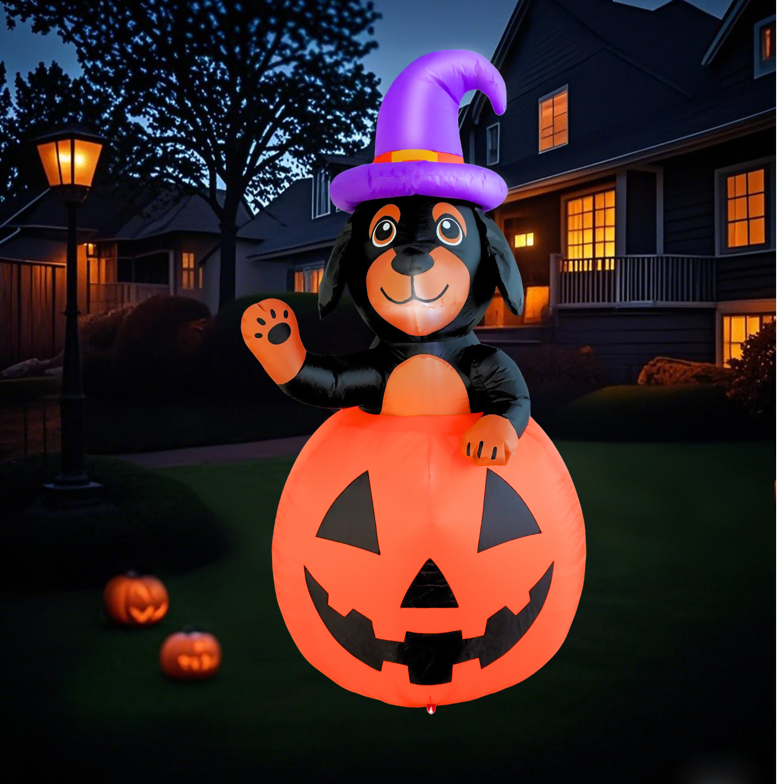 PTS 5FT Inflatable Dachshund Dog with Pumpkin Outdoor Decoration - PartyTimeSolution