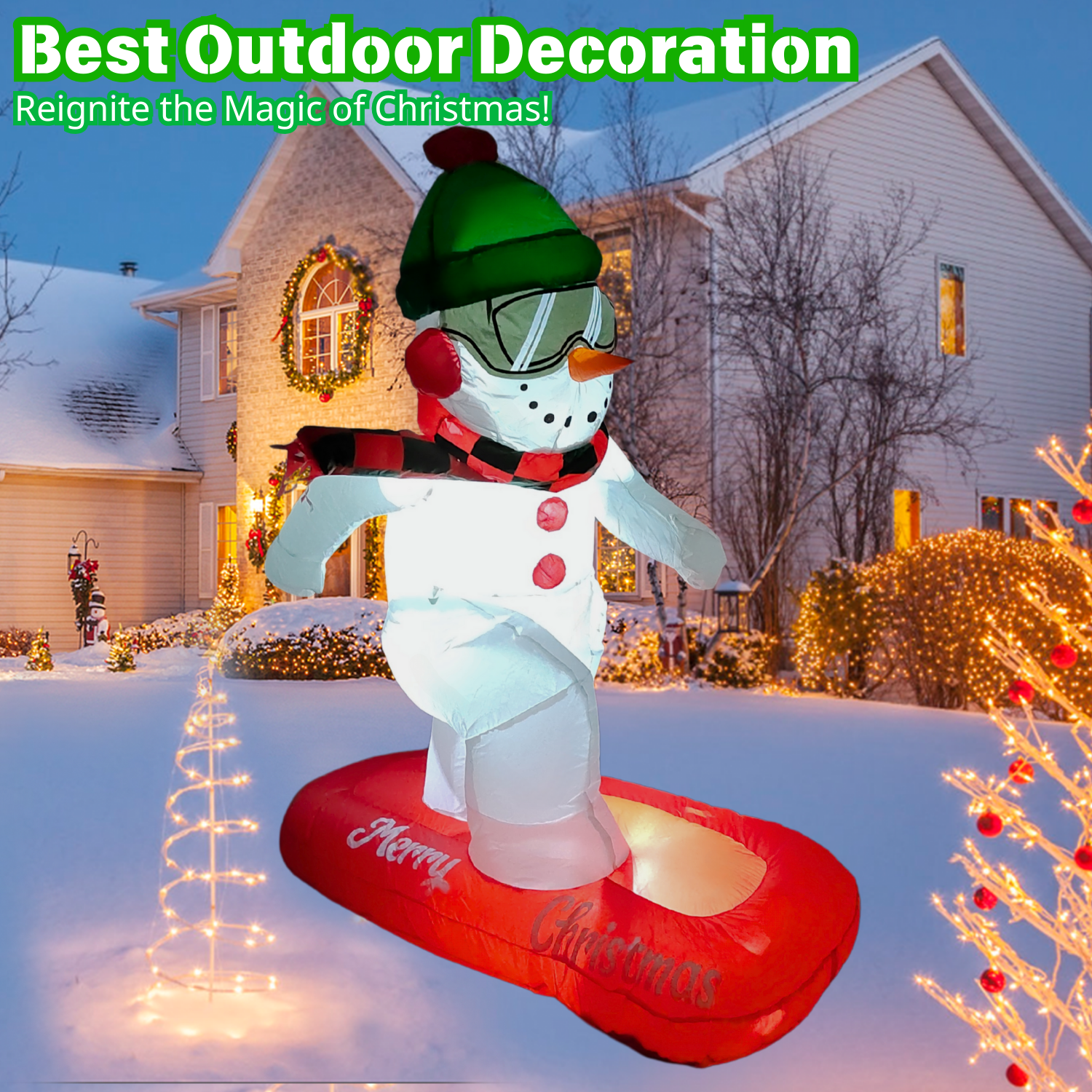 4FT Christmas Inflatable Snowman with Ski Outdoor Decoration - PartyTimeSolution