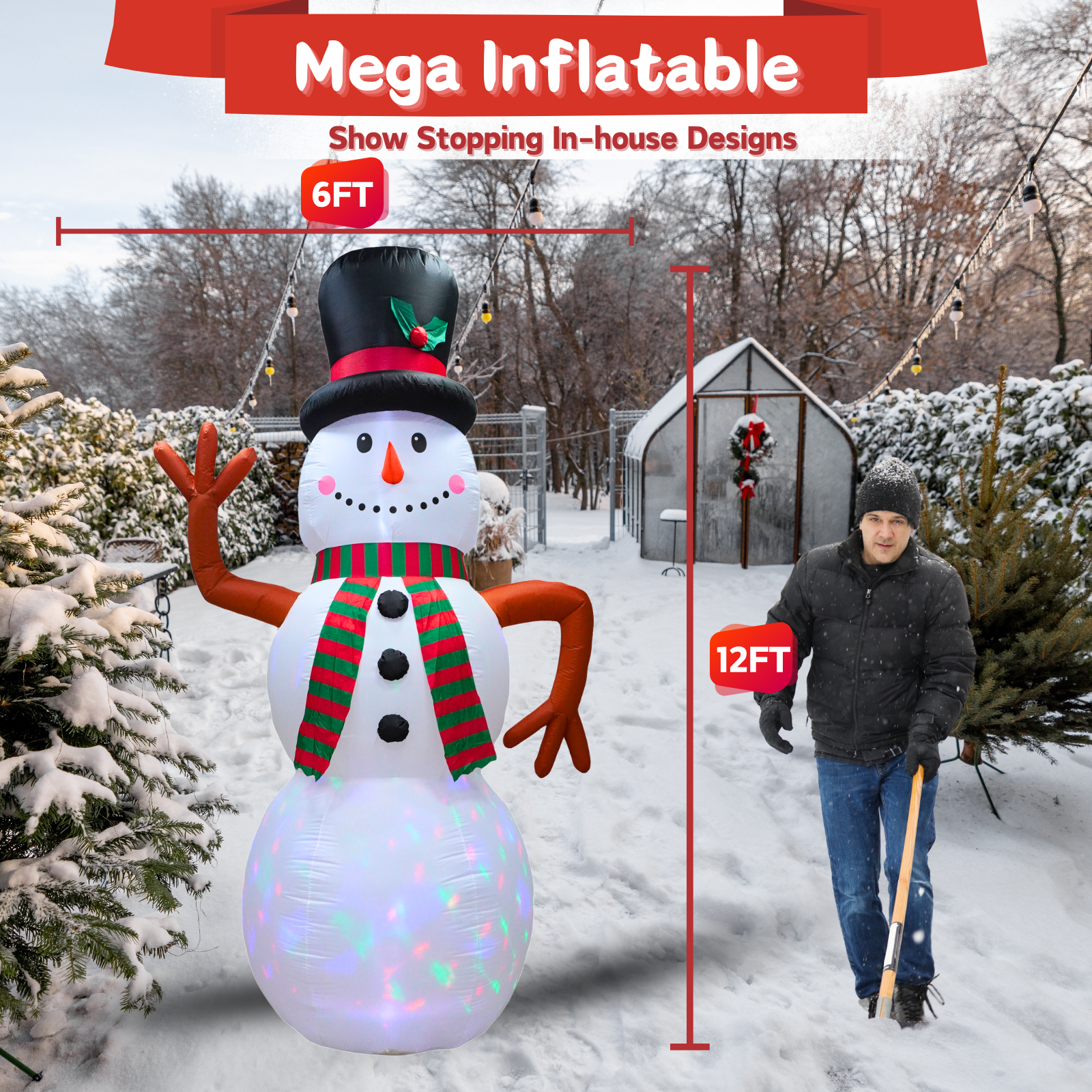 12FT Inflatable Snowman Outdoor Decoration - PartyTimeSolution