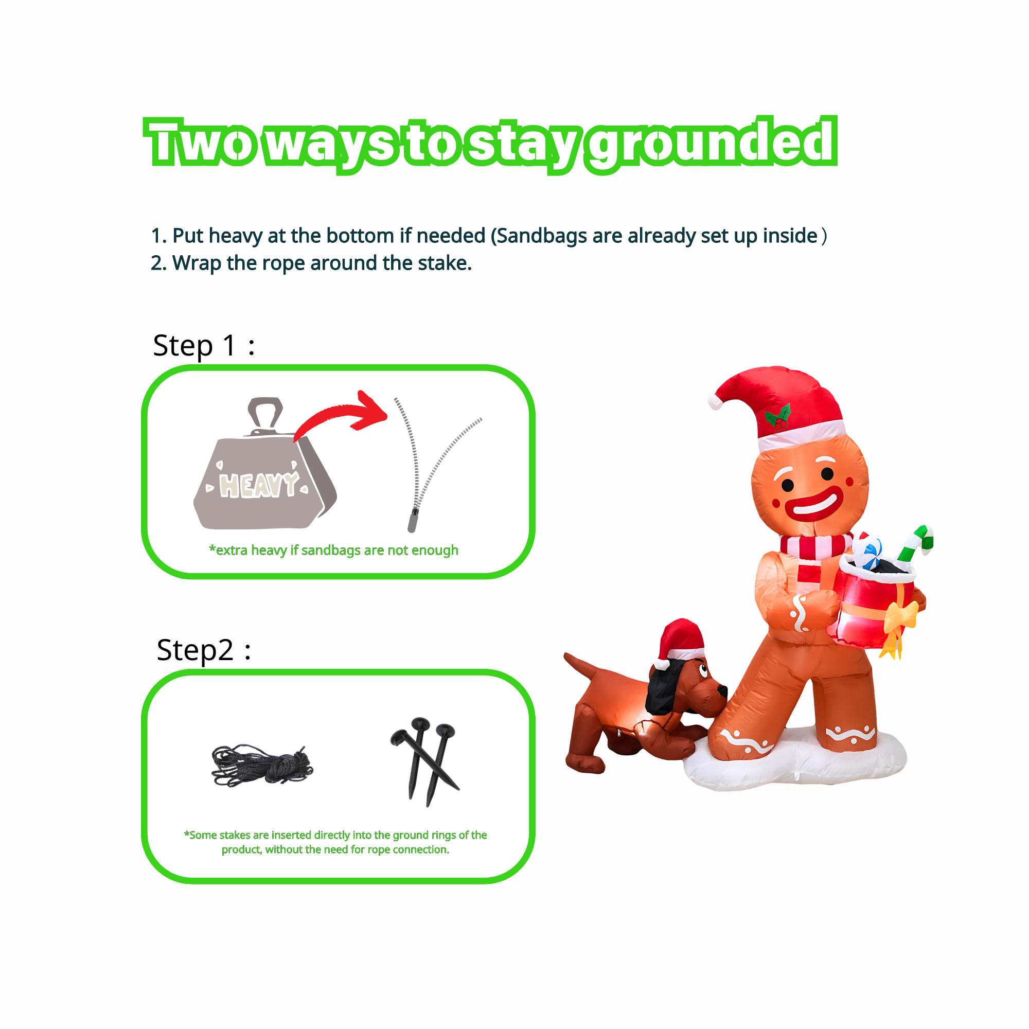 5FT Inflatable Gingebread Man with Dog Outdoor Decoration - PartyTimeSolution