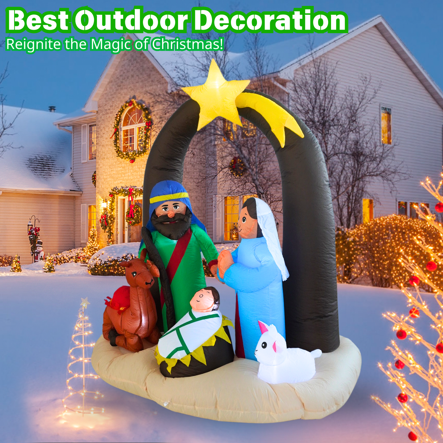 PTS 6FT Christmas Inflatable Inflatable Nativity Scene for Outdoor Decoration - PartyTimeSolution