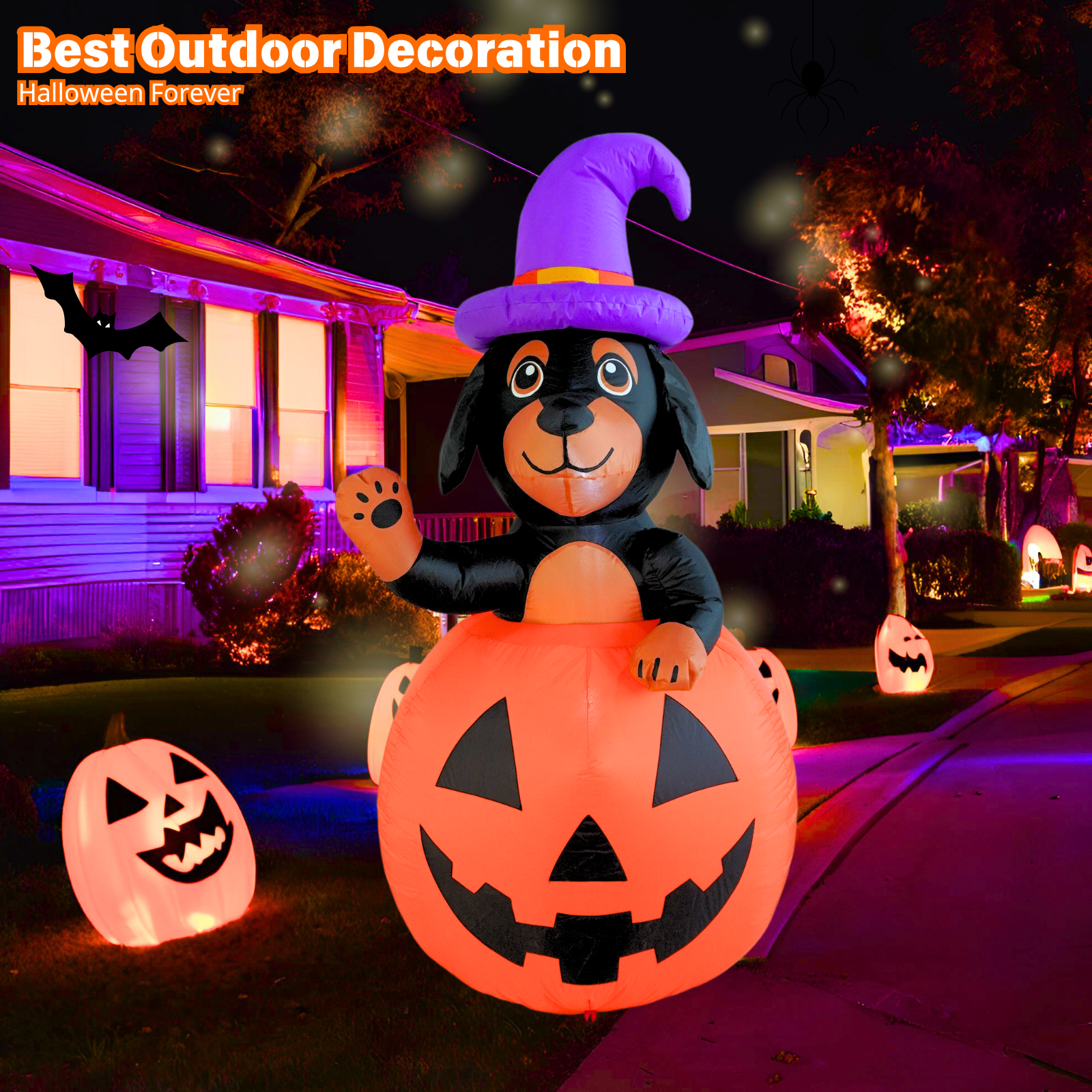 PTS 5FT Inflatable Dachshund Dog with Pumpkin Outdoor Decoration - PartyTimeSolution