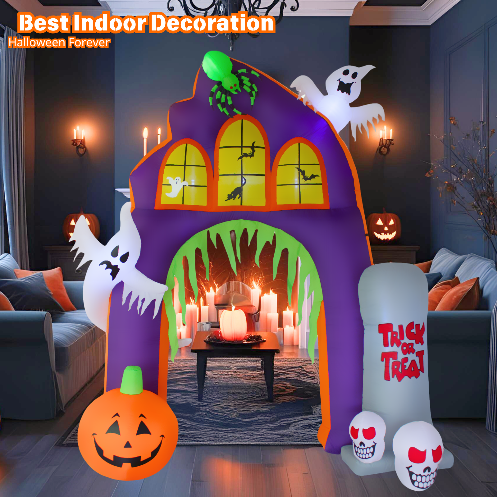 PTS 9FT Inflatable Arch with Pumpkin and Tombstone Outdoor Decoration - PartyTimeSolution