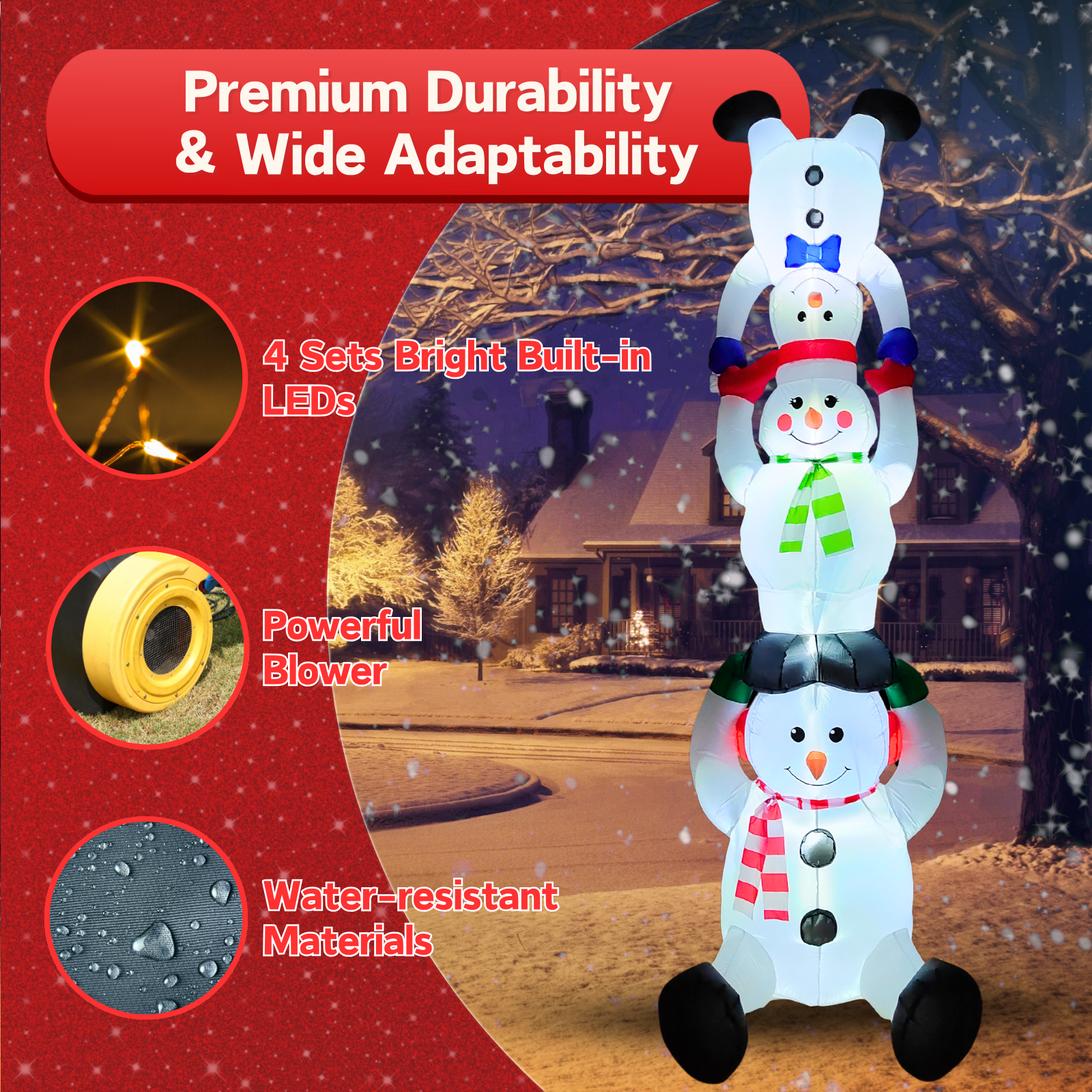 10FT Christmas Inflatable Snowman Family Tower Outdoor Decoration - PartyTimeSolution