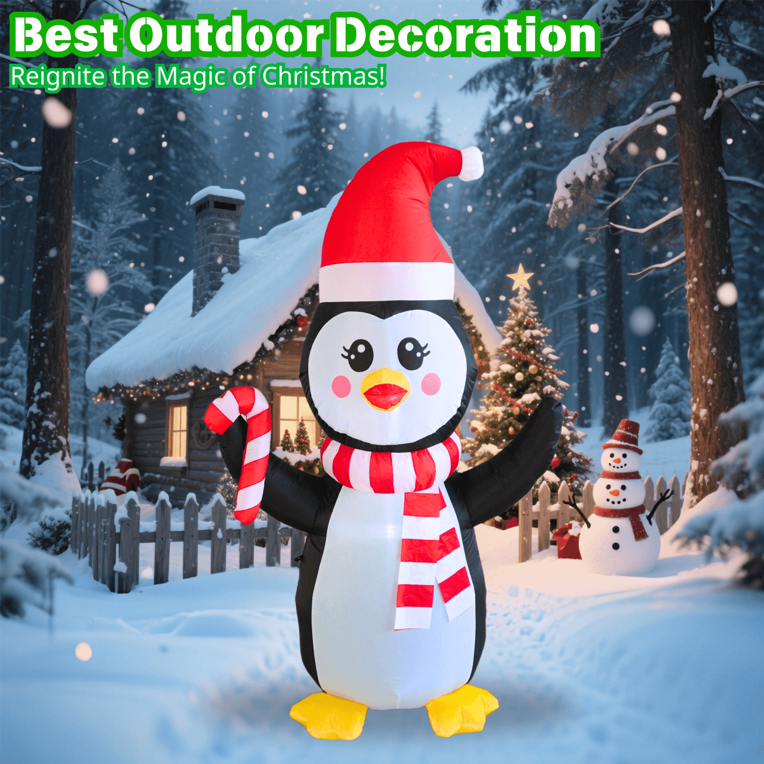 5FT Christmas Inflatable Penguin with Christmas Hat Outdoor Decoration - PartyTimeSolution
