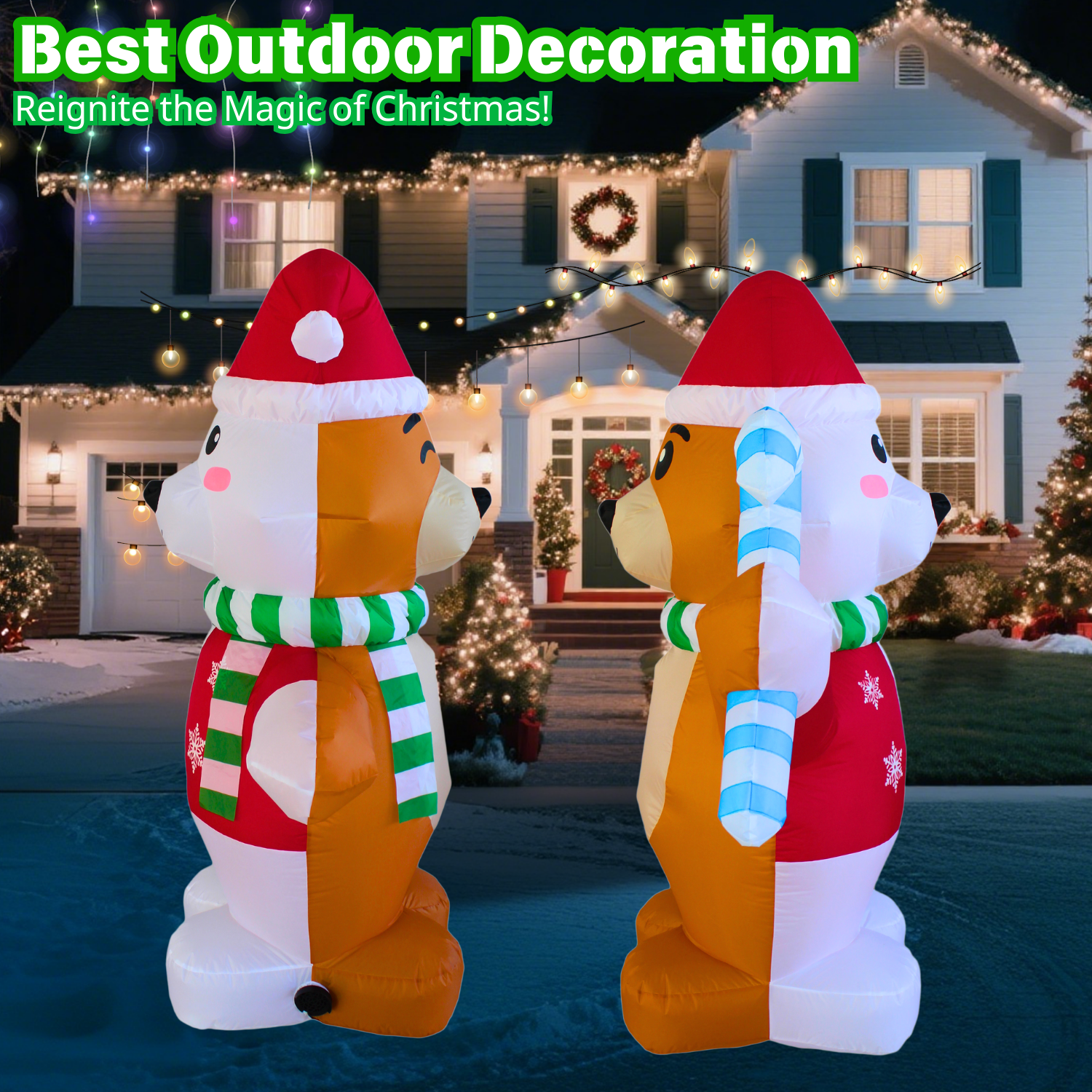5FT Christmas Inflatable Double-Face Bear Outdoor Decoration - PartyTimeSolution