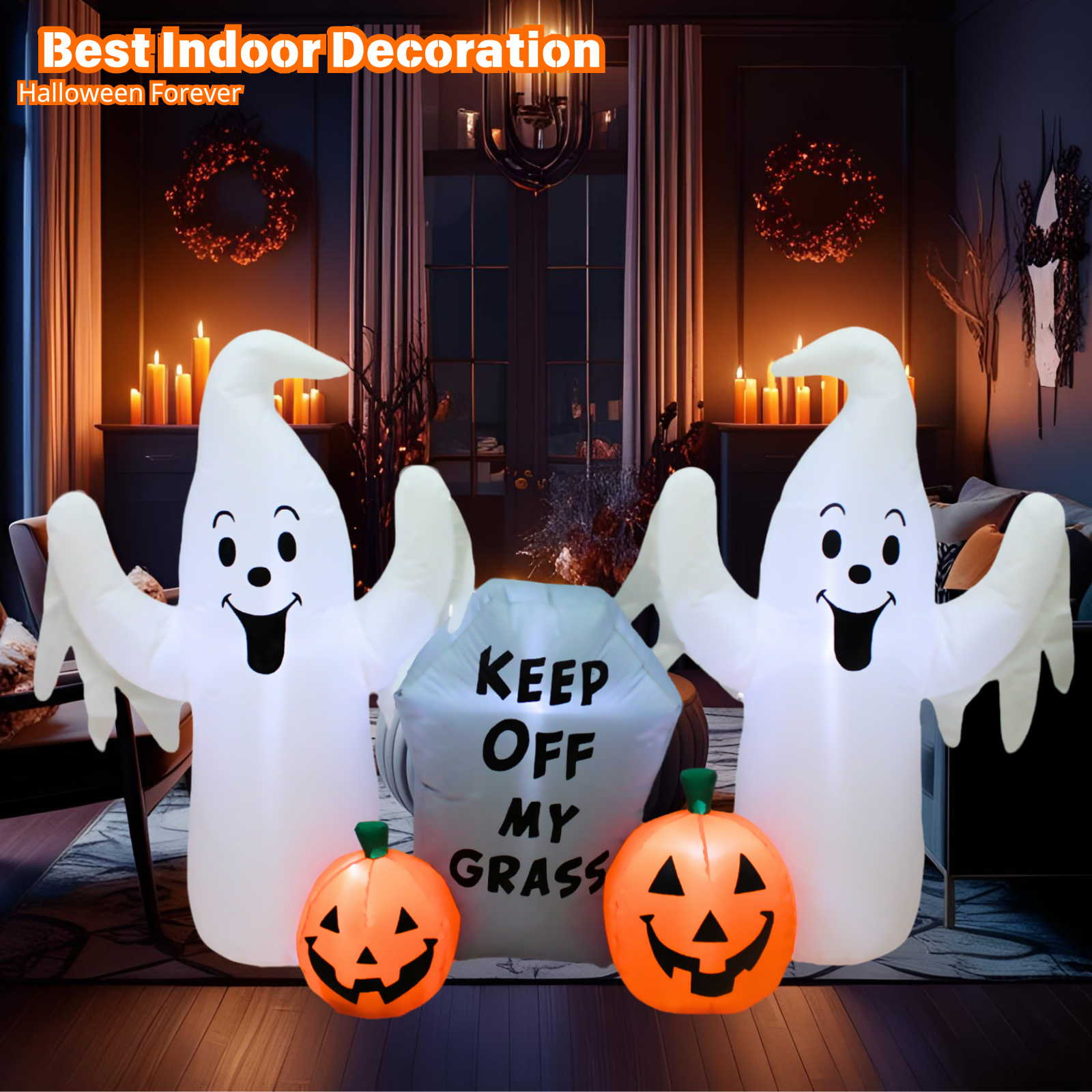 PTS 6FT Inflatable Ghosts with Pumpkins and Tombstone Outdoor Decoration - PartyTimeSolution