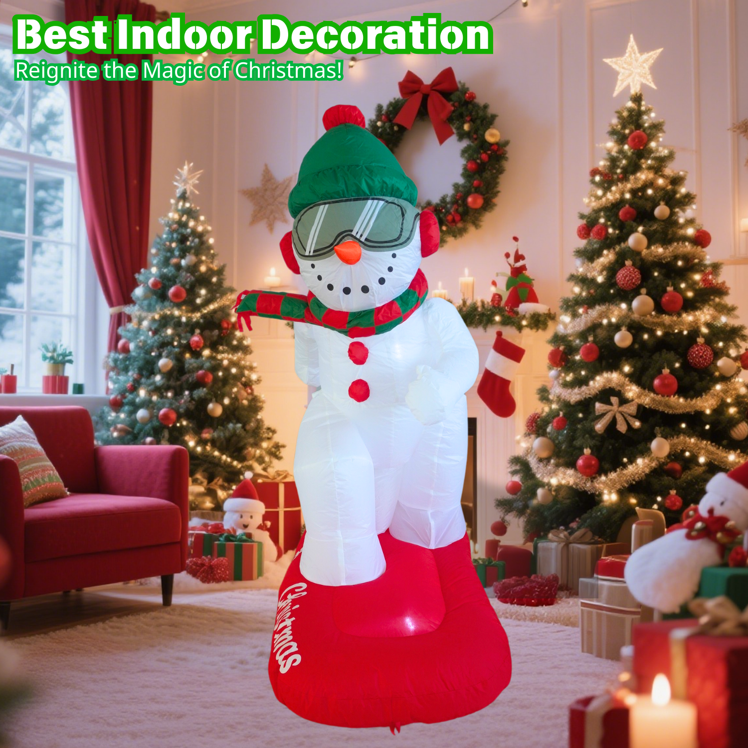 4FT Christmas Inflatable Snowman with Ski Outdoor Decoration - PartyTimeSolution