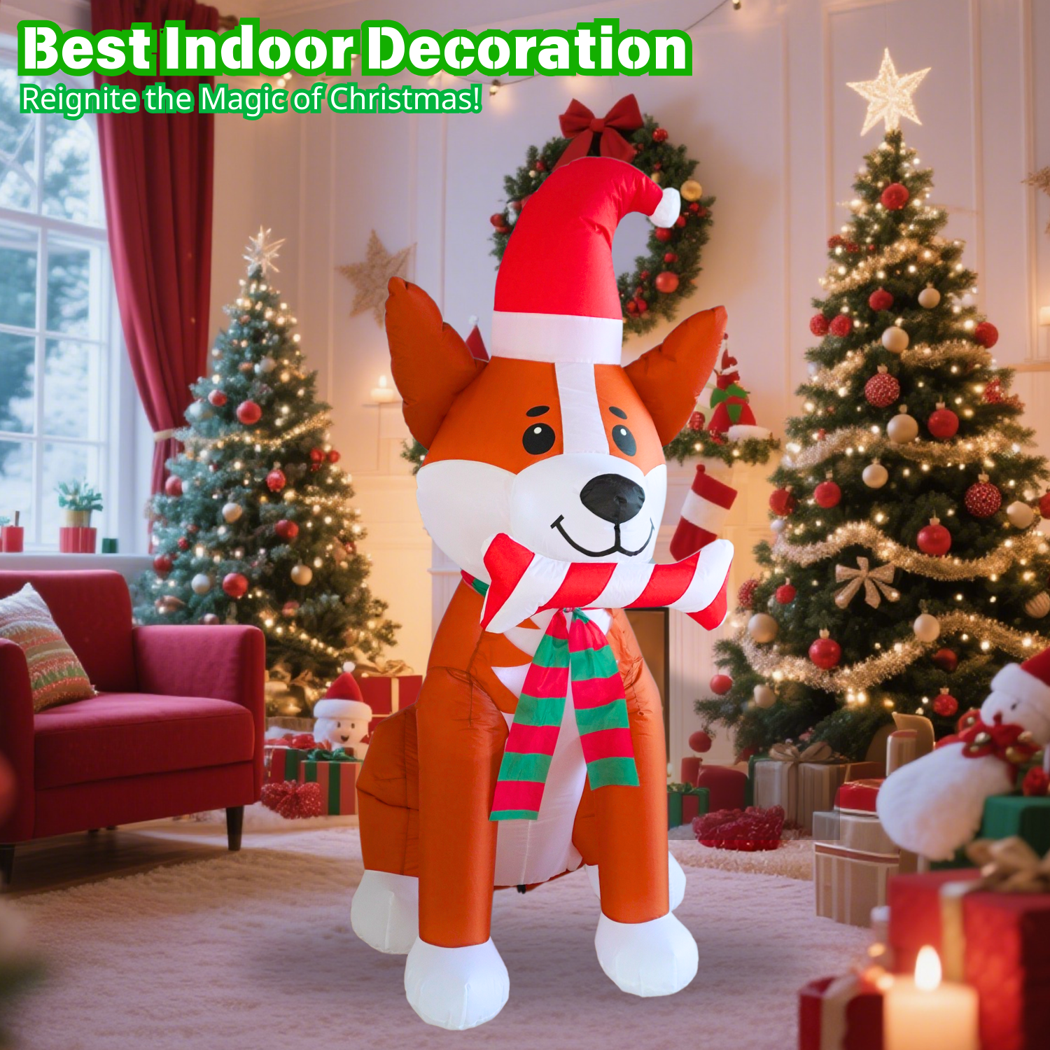 5FT Christmas Inflatable Corgi with Candy Bar Outdoor Decoration - PartyTimeSolution