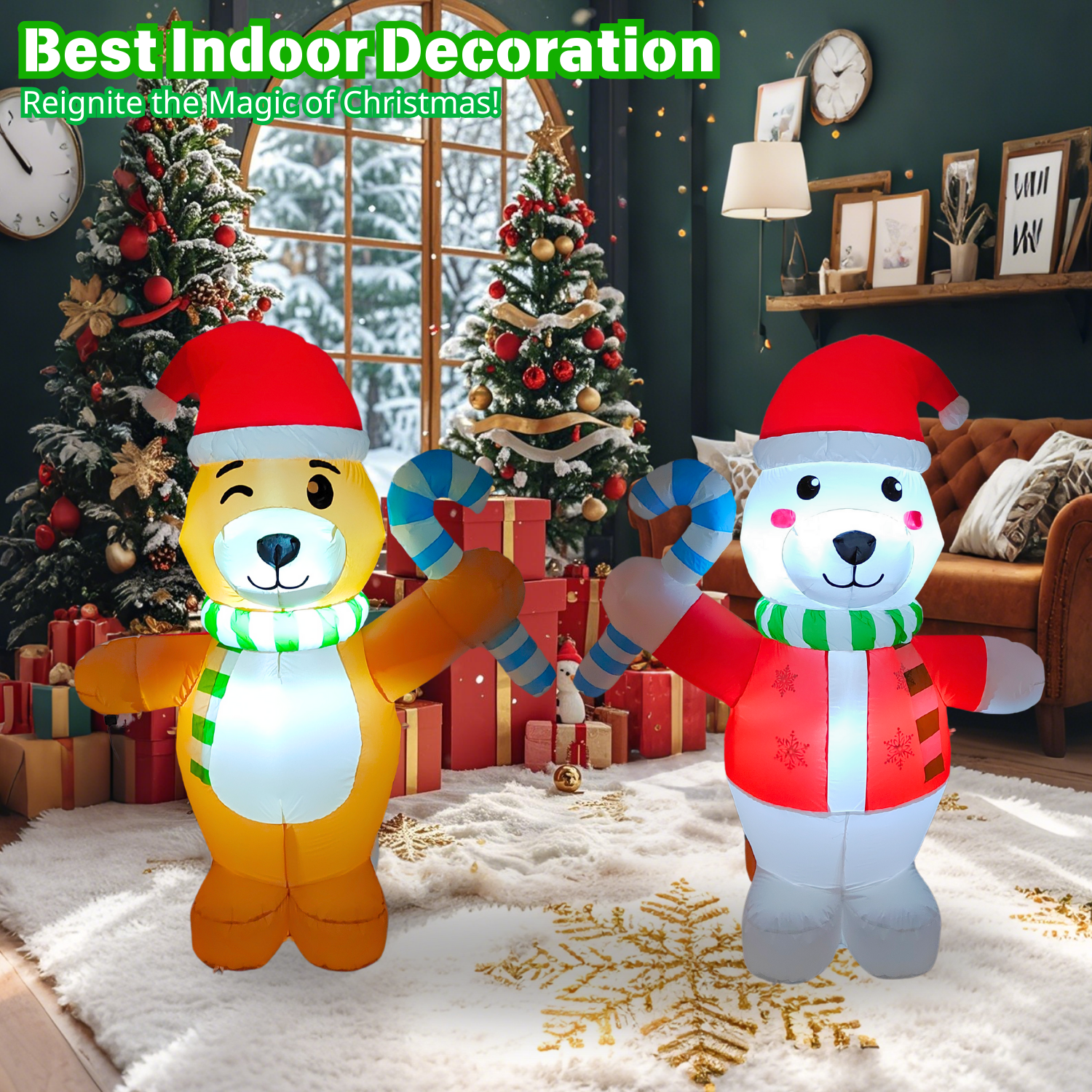 5FT Christmas Inflatable Double-Face Bear Outdoor Decoration - PartyTimeSolution