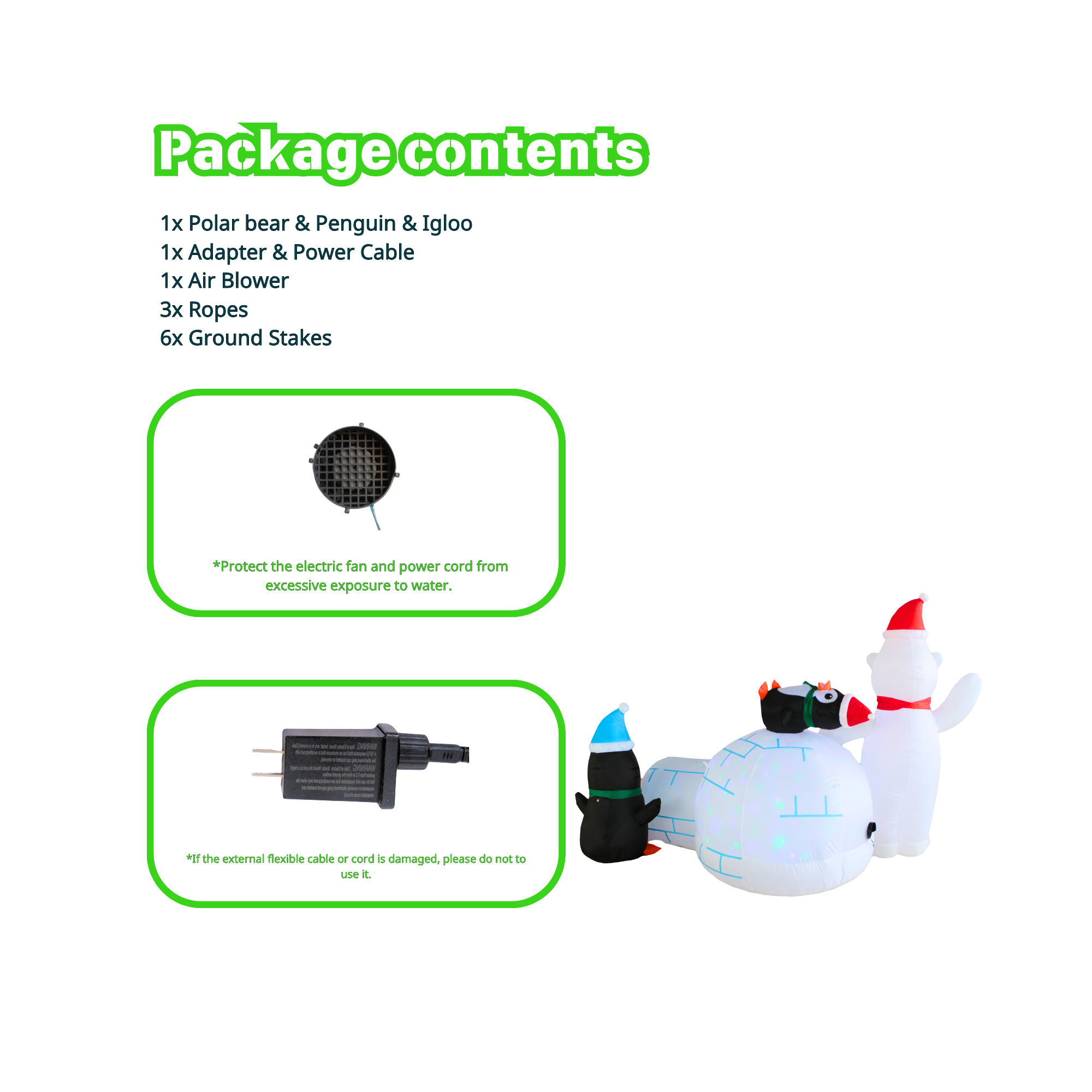 8FT Inflatable Polar Bear with Igloo and Penguin Outdoor Decoration - PartyTimeSolution