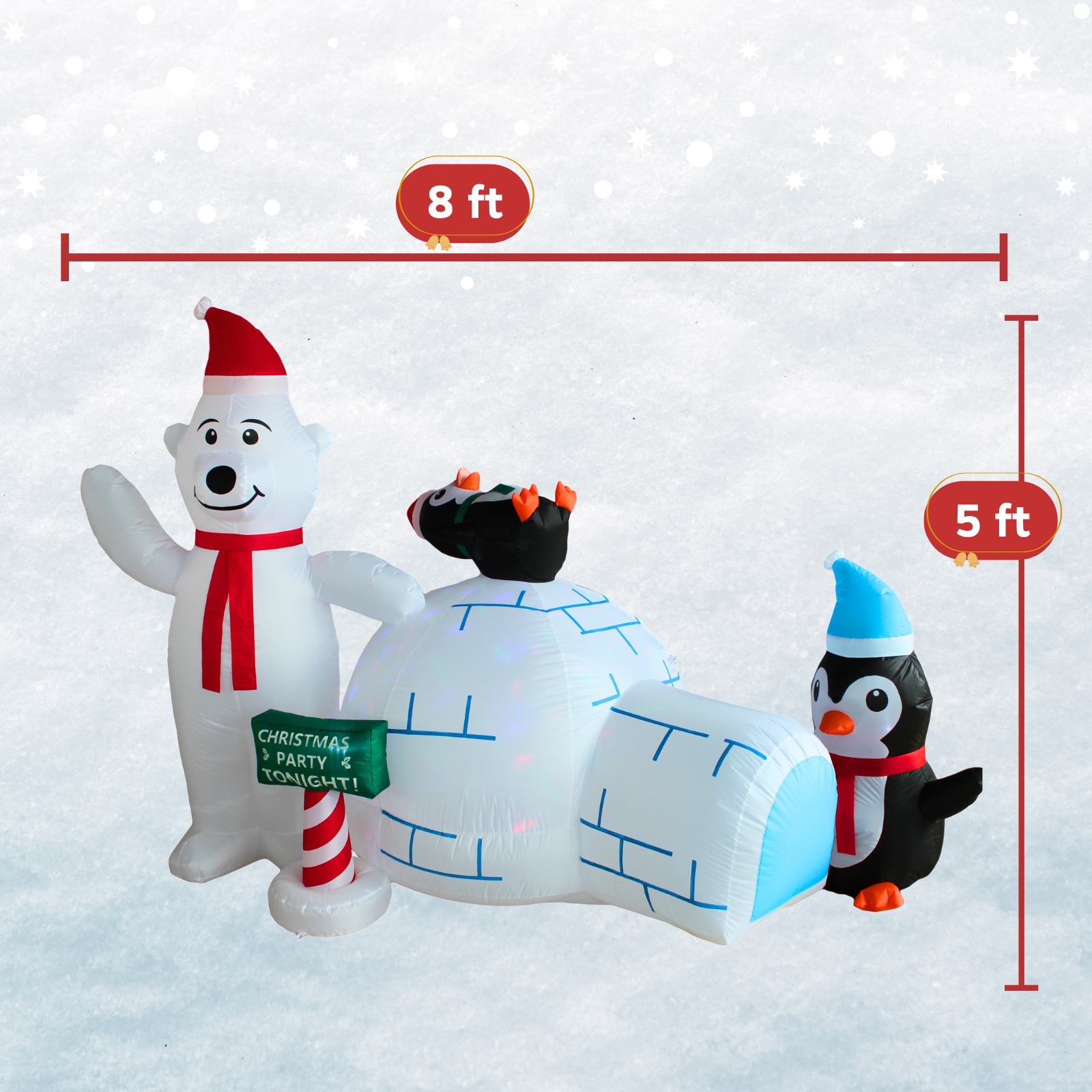 8FT Inflatable Polar Bear with Igloo and Penguin Outdoor Decoration - PartyTimeSolution